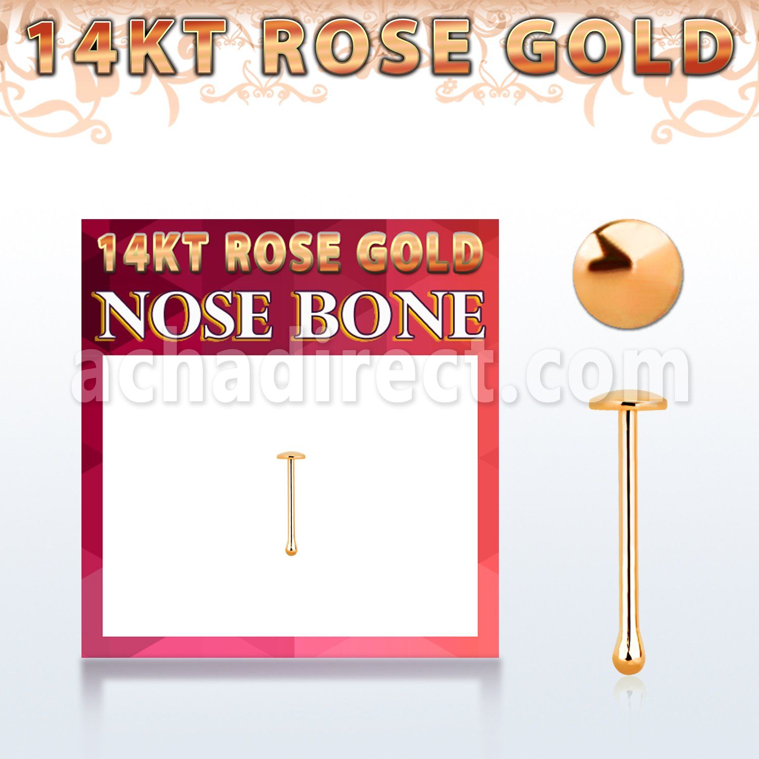 rbrd 14kt rose gold nose bone w a 2mm gold round flat top
