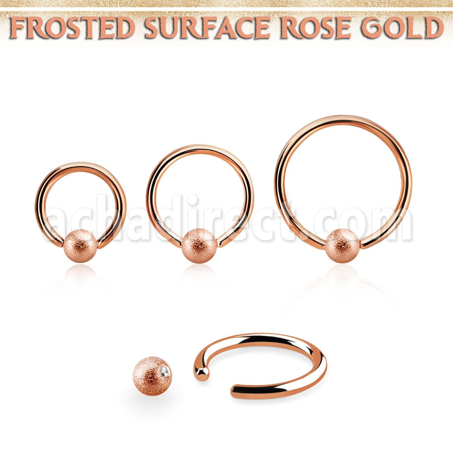 rose gold  steel ball closure ring w 4mm frosted ball