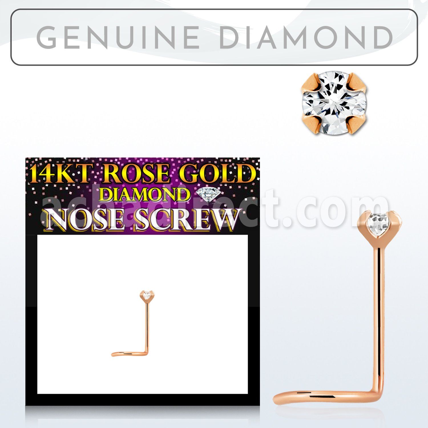 rscdb2 genuine diamond 14k rose gold nose screw 2mm prong set round diamond