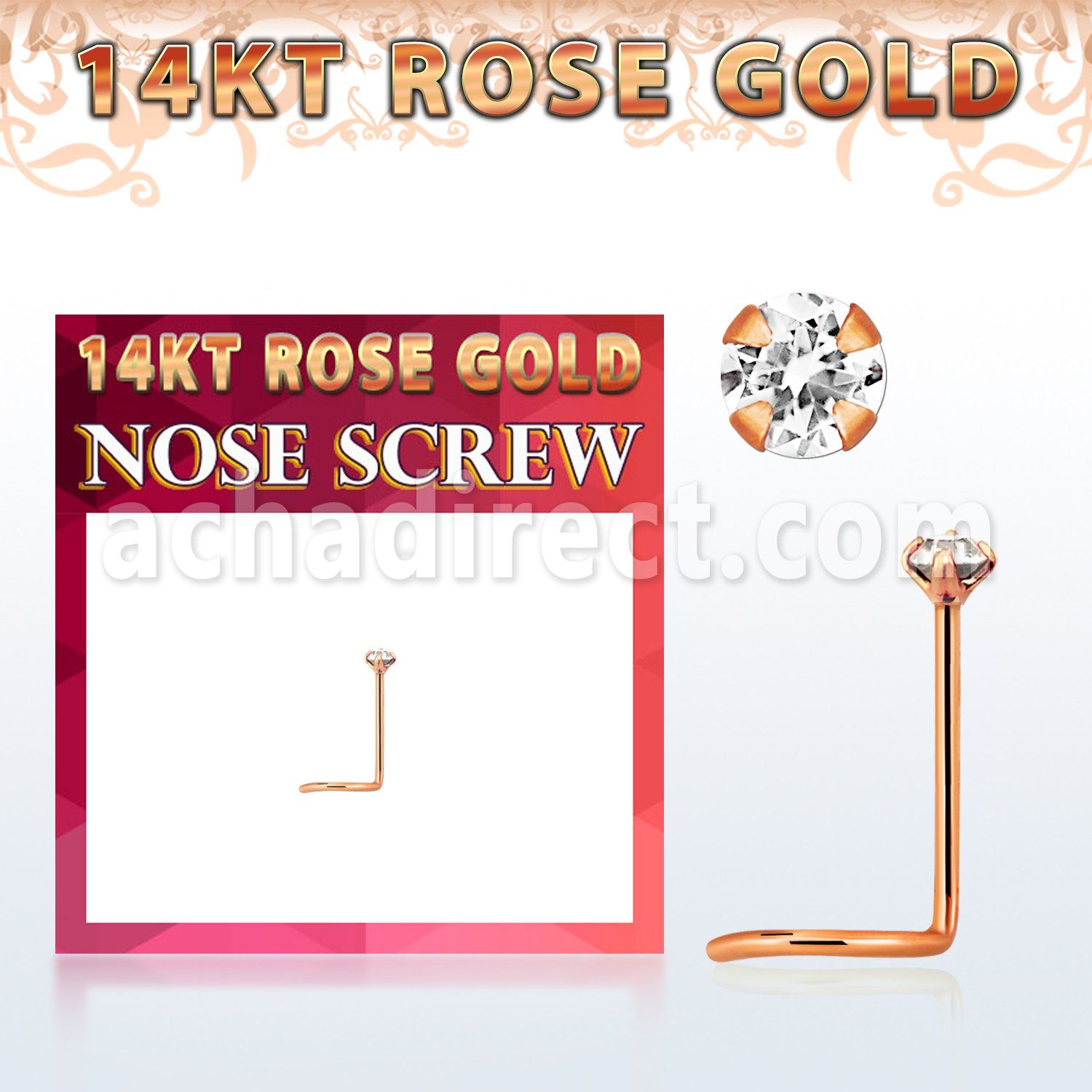 rsczc1 14kt rose gold nose screw w a 1.5mm round prong set cz