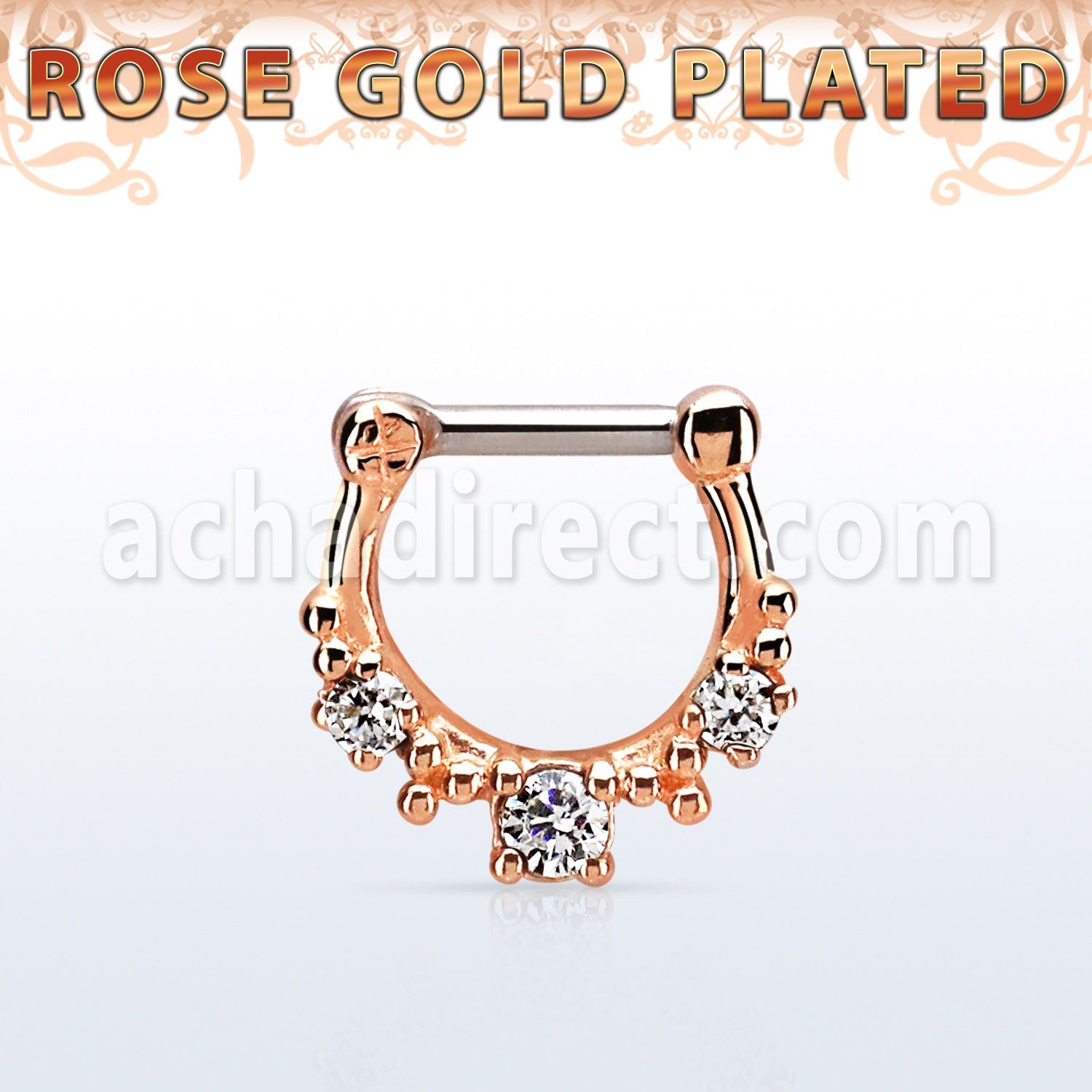 rsepl14 rose gold plated silver septum clicker 14g w 1 big cz