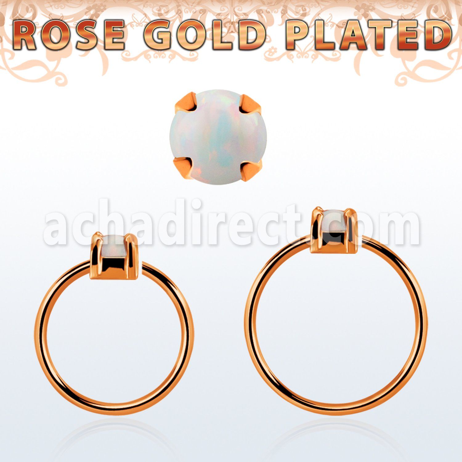 rsnho25 rose gold plated silver seamless nose ring w 2.5mm opal
