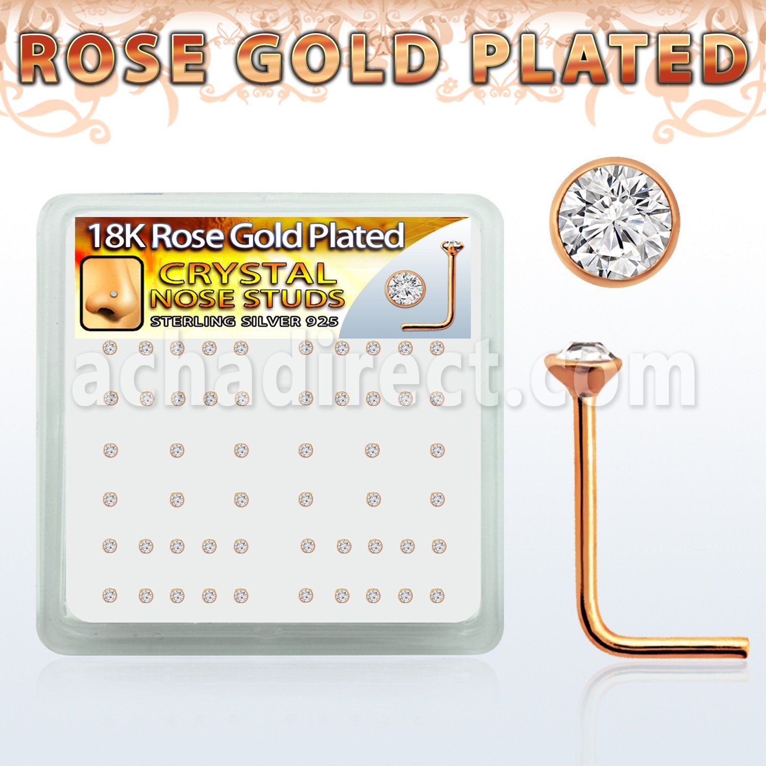 rsnsbxc rose gold silver nose studs w 1 5mm clear crystal tops