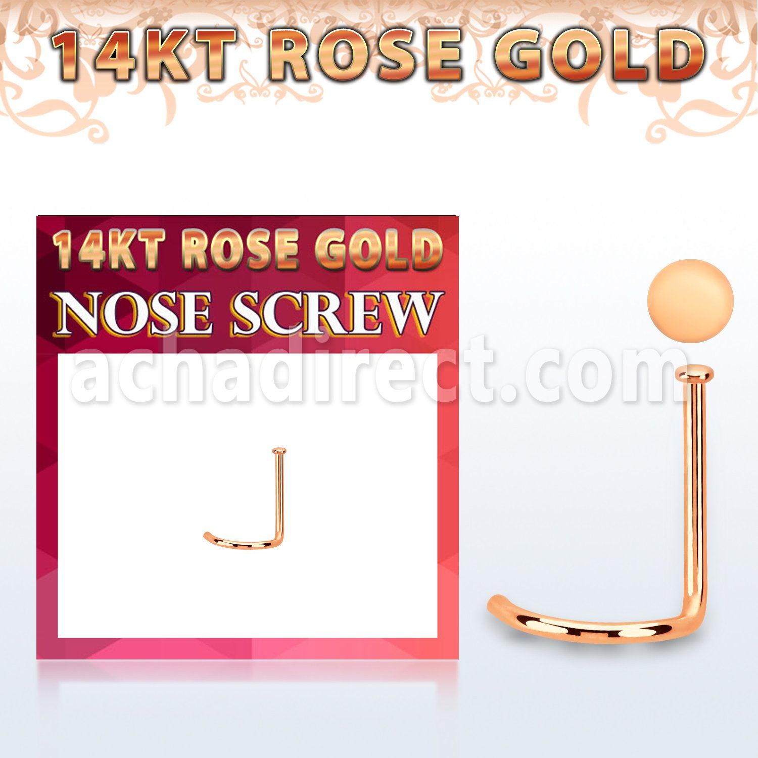 rsrd1 14kt rose gold nose screw, 22g w 1mm round flat top