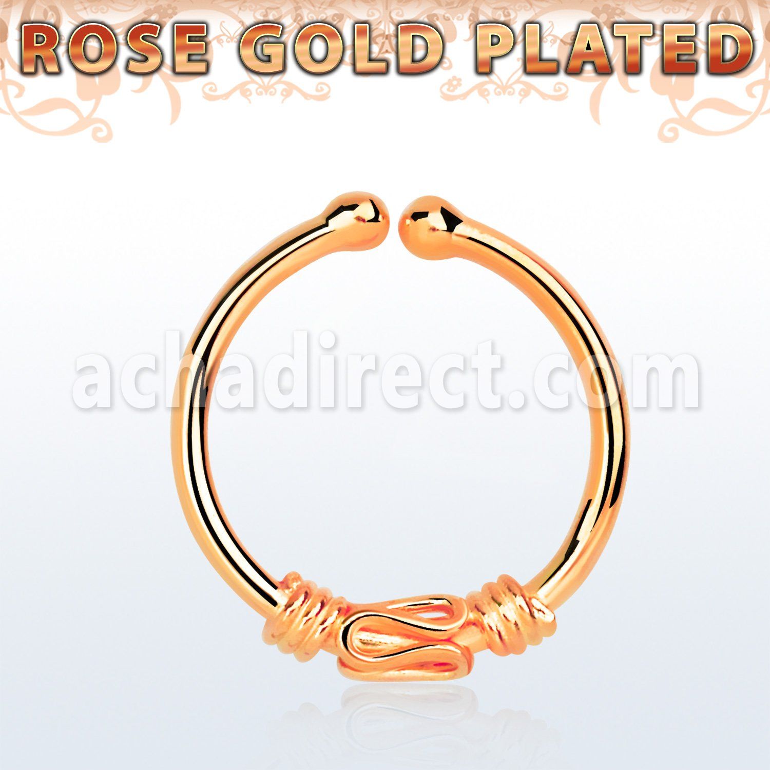 rssep12d rose gold plated silver fake septum ring w balinese wire