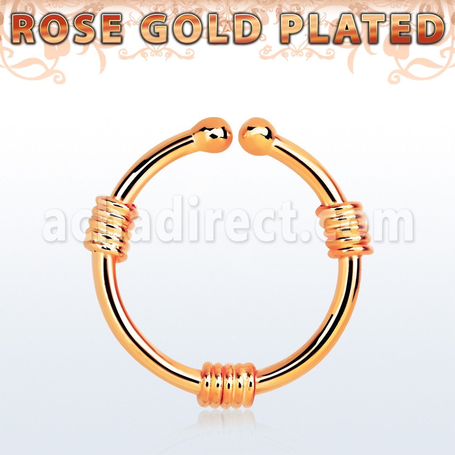 rssep12h rose gold plated silver fake septum ring w 3 wires
