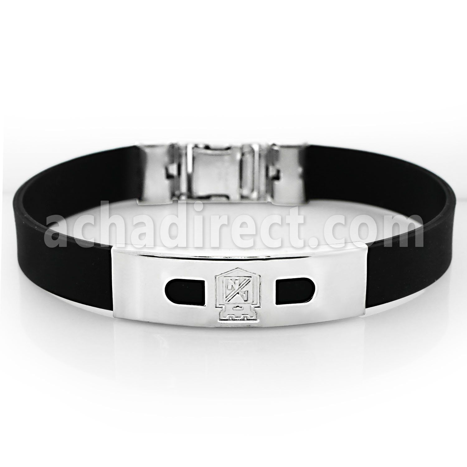 sbl21 leather bracelet with steel plate with lock key design