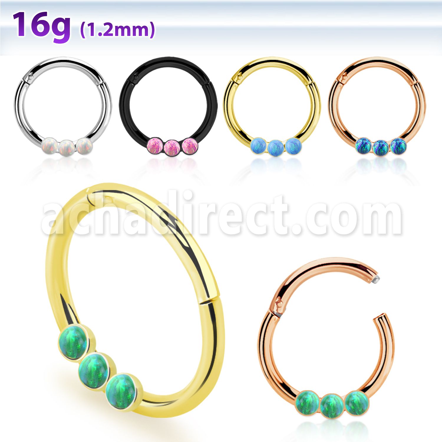 segh16eo pvd steel hinged segment ring 16g synthetic opals