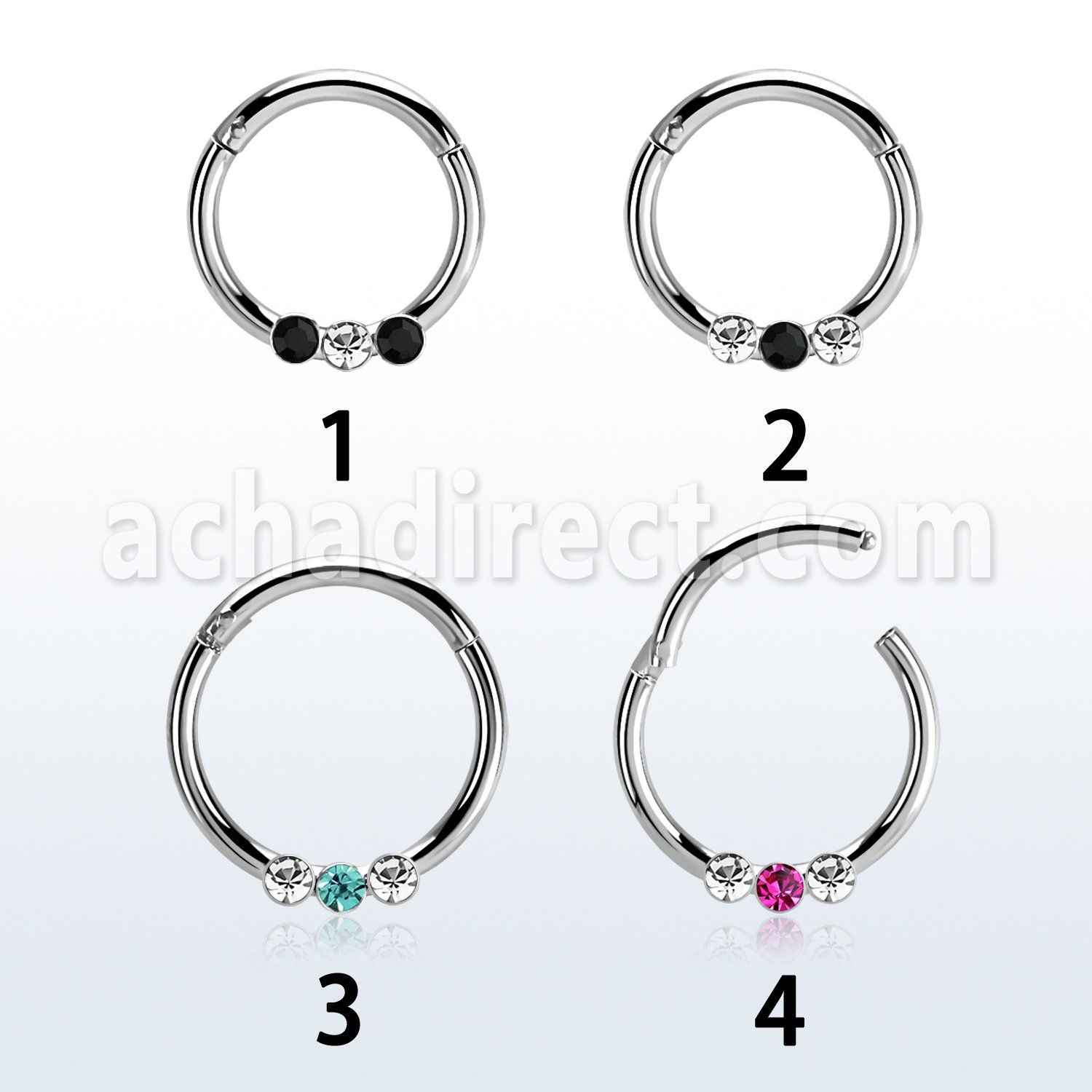 segh16ex 316l steel hinged segment ring 16g w 3 mixed crystals