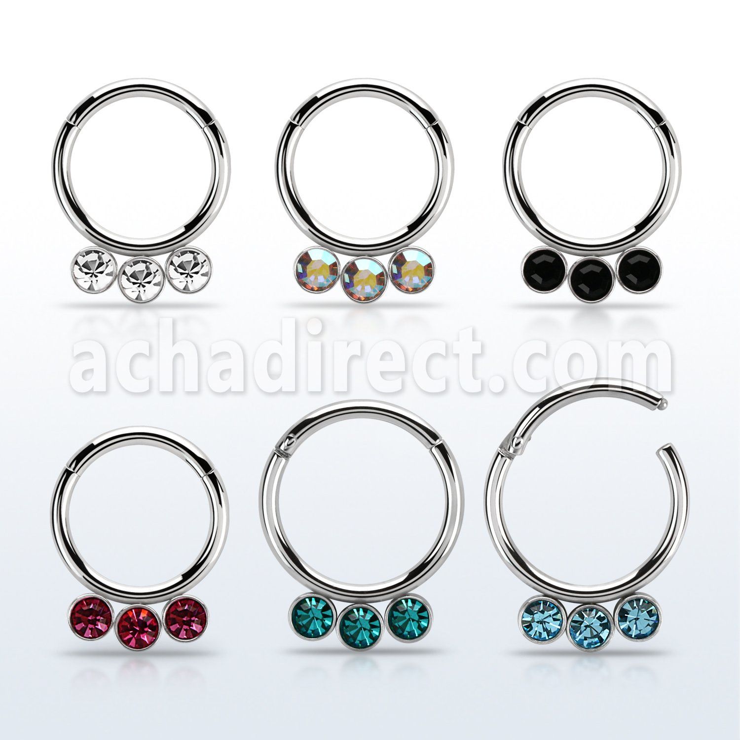 segh16f 316l steel hinged segment ring 16g w crystal