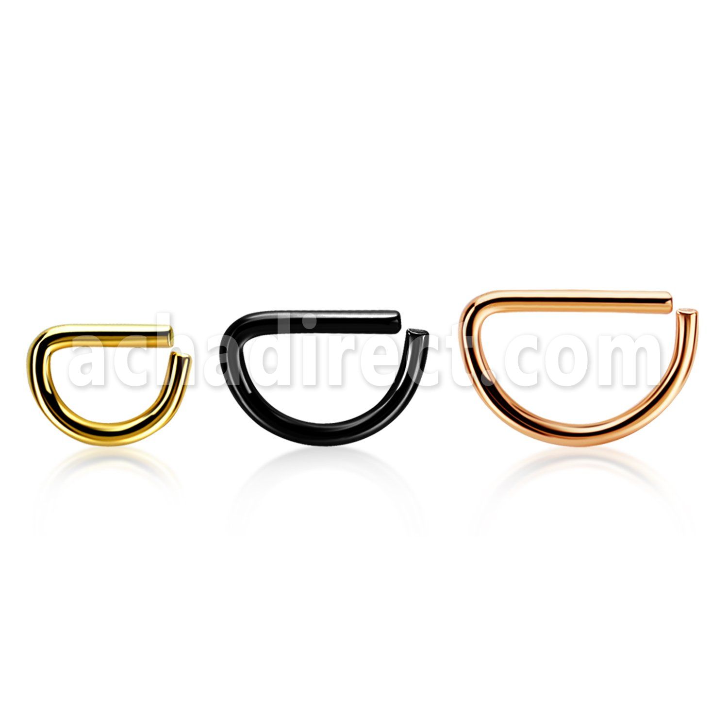 seltd16 pvd plated 316l steel d shaped seamless ring, 16g