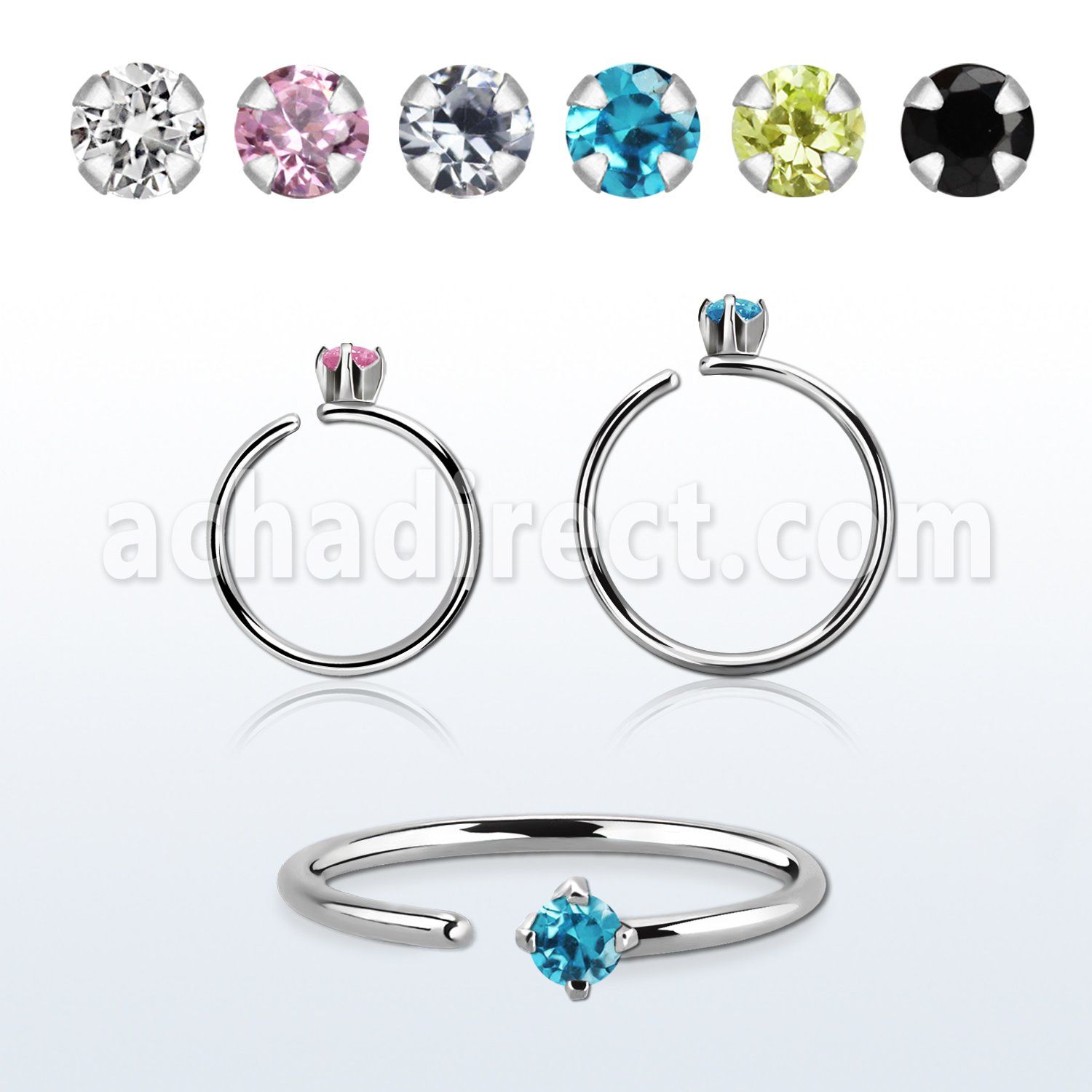 selz20 surgical steel seamless ring, 20g w a 2mm prong set cz