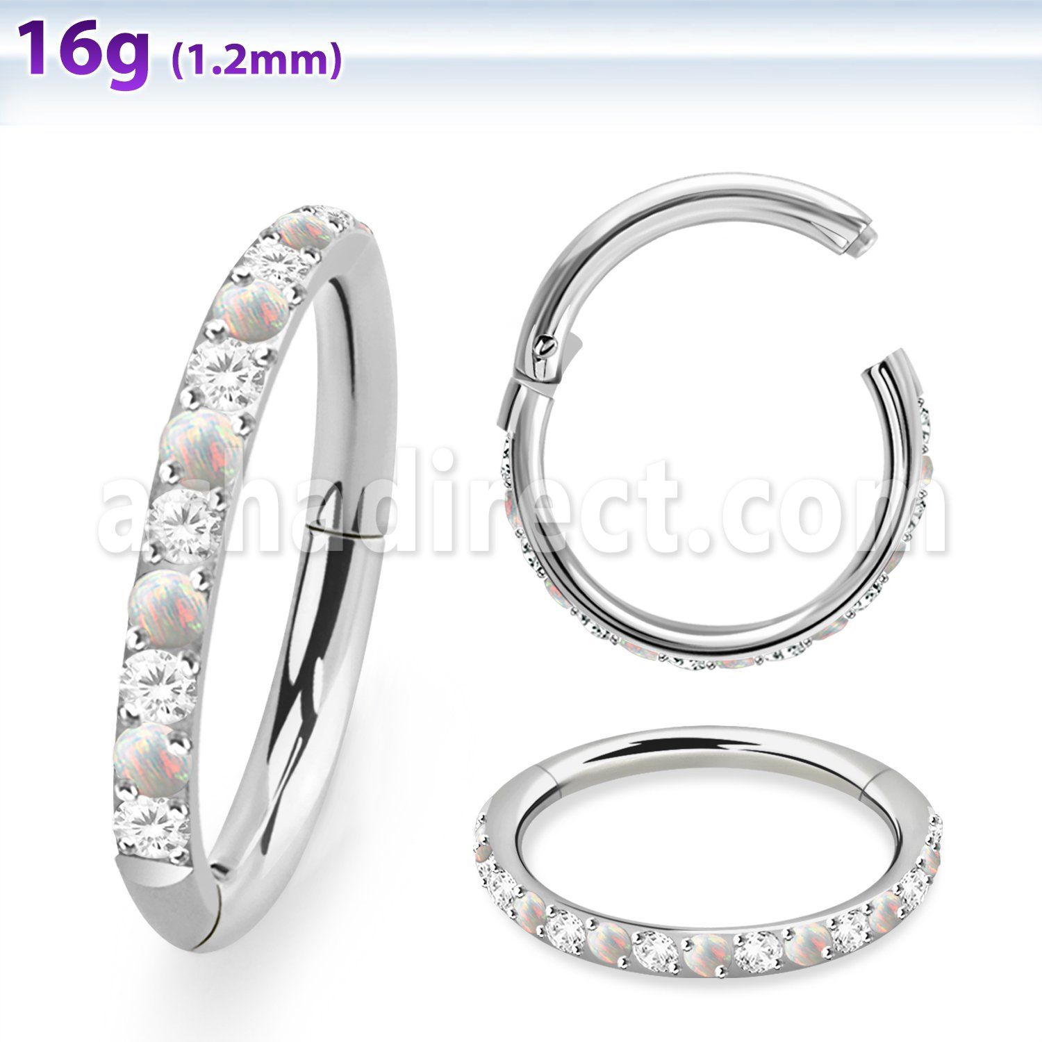 sgsh10zo steel hinged segment ring 16g outward facing cz