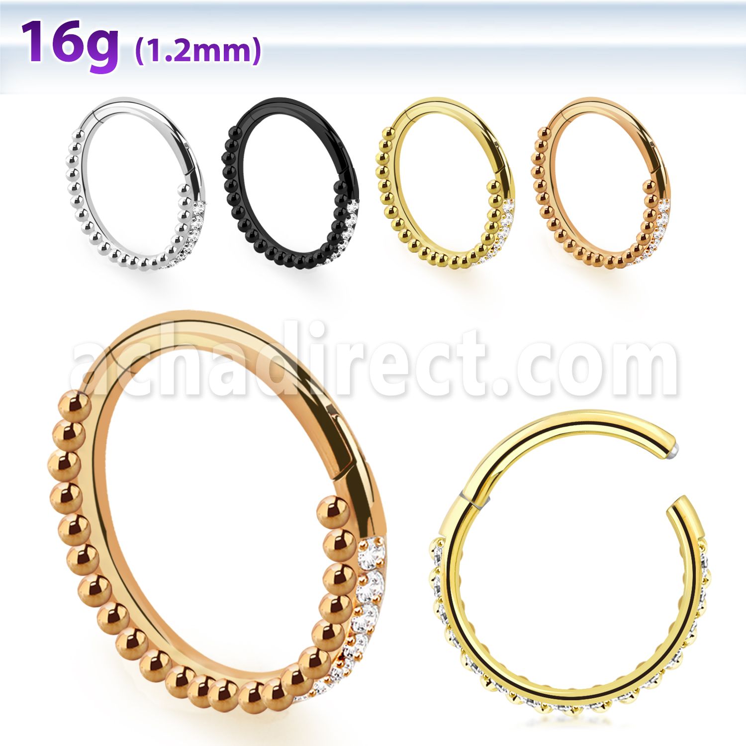 sgsh43 steel hinged segment ring 16g cnc cz chain balls
