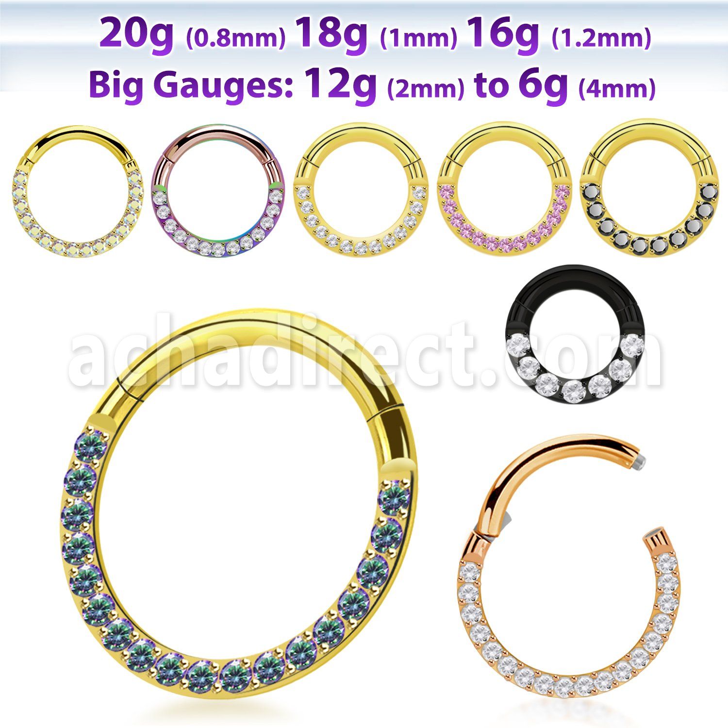 sgtsh11 anodized 316l steel hinged segment ring cz at side