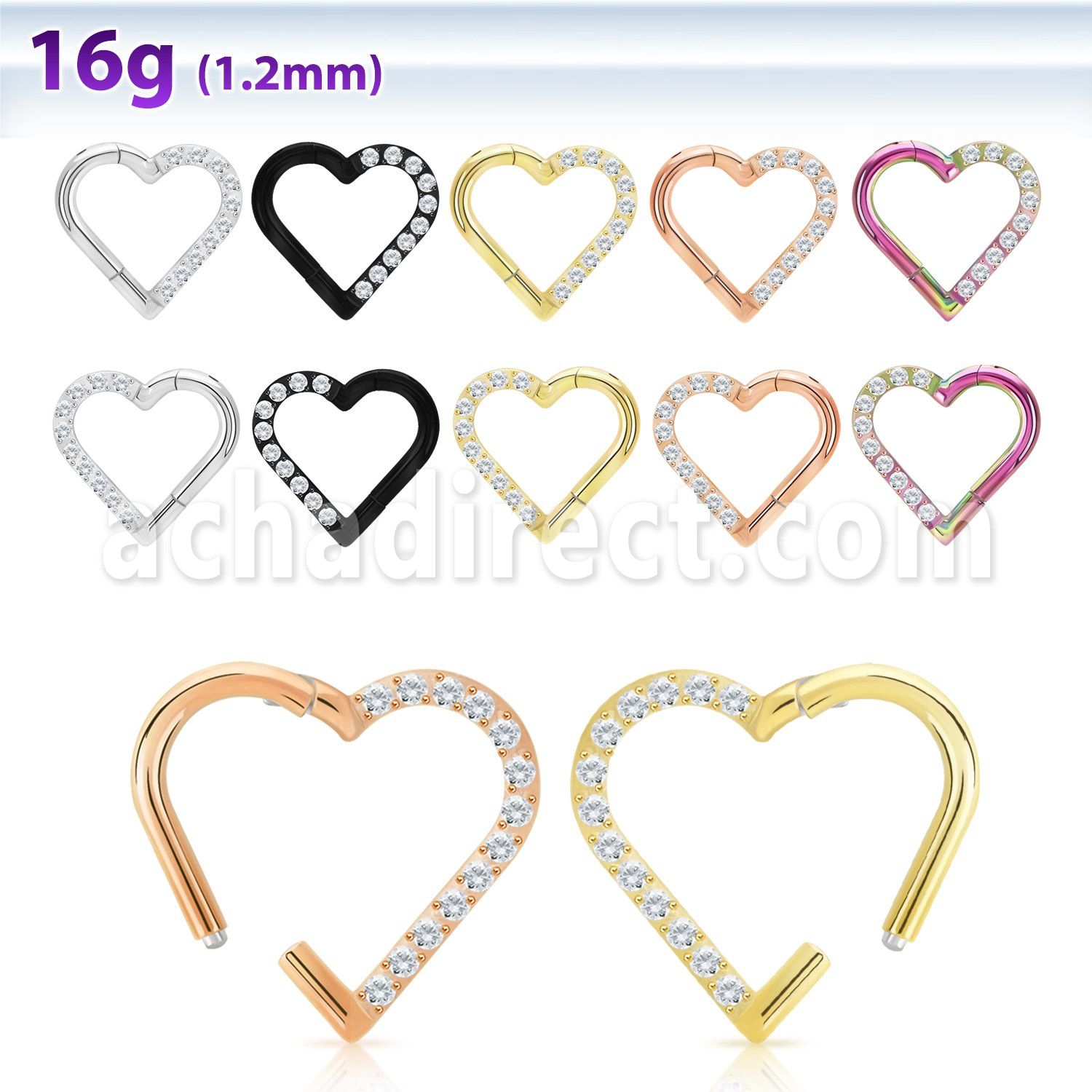 sgtsh27 pvd plated steel hinged segment ring cnc cz heart