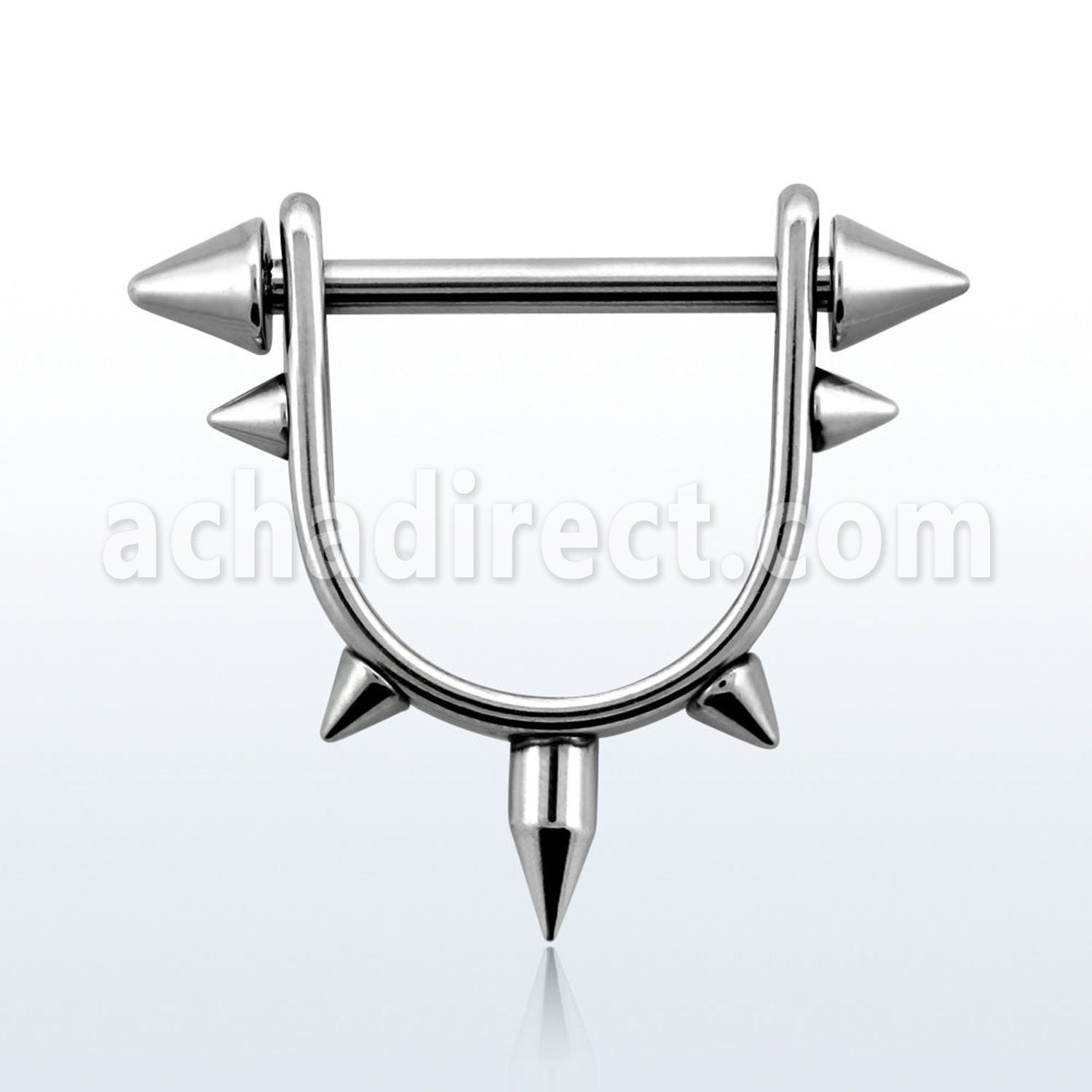 snpa 316l steel stirrup nipple ring w spikes bar w cones