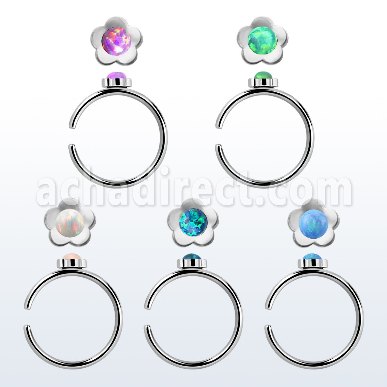 snr1op 316l steel nose ring w flower top synthetic opal