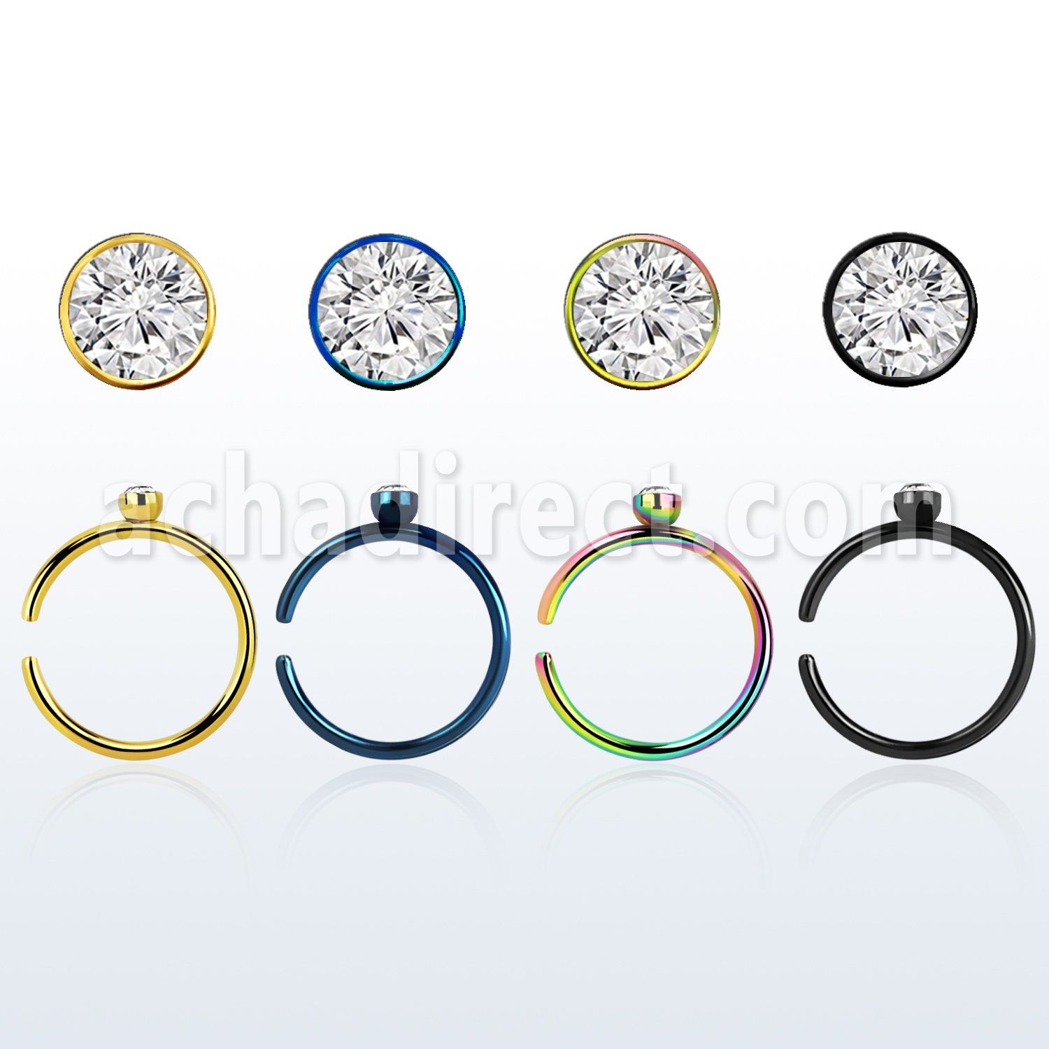 snrt2 anodized steel clip on nose ring w round crystal top
