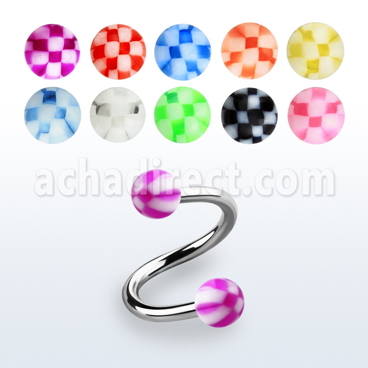 spebck 316l steel eyebrow spiral with acrylic checkered balls