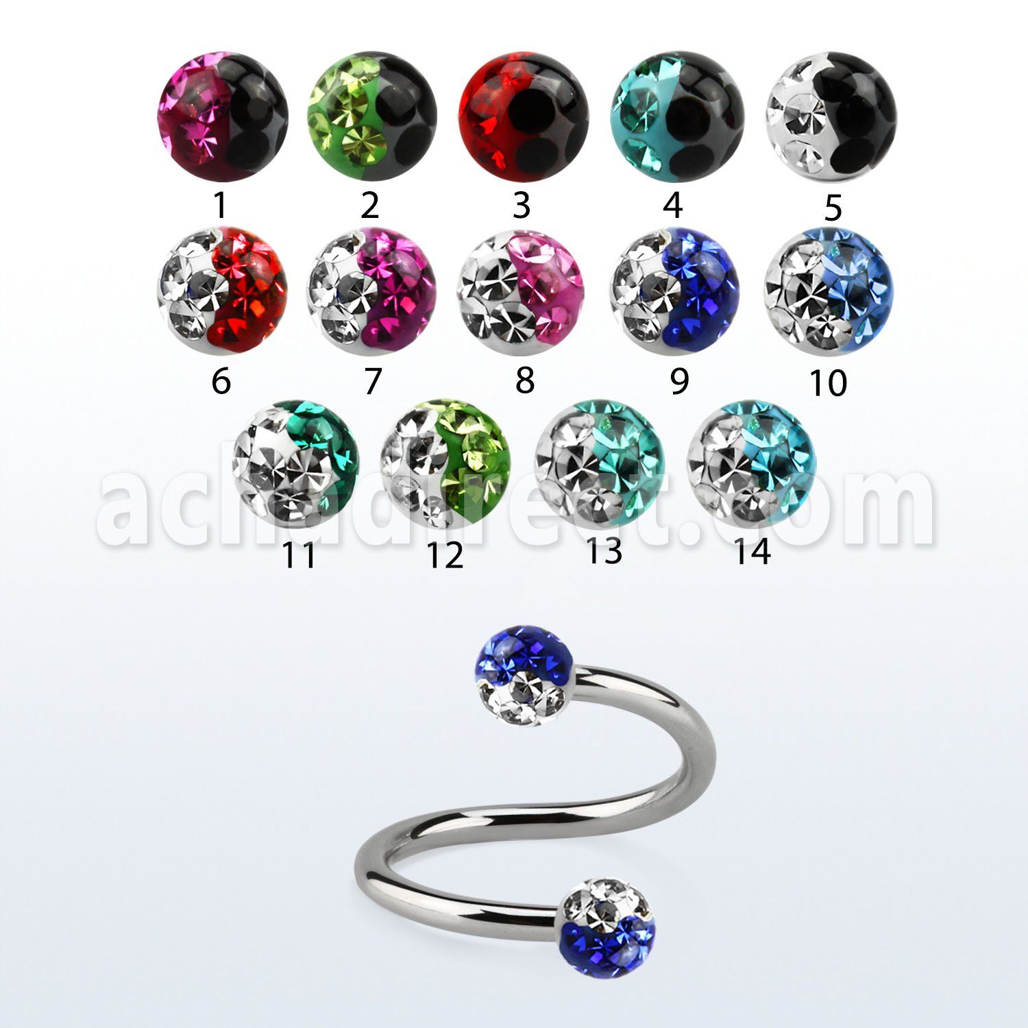 spefr3e eyebrow lip 316l steel spiral with ferido 2 color ball