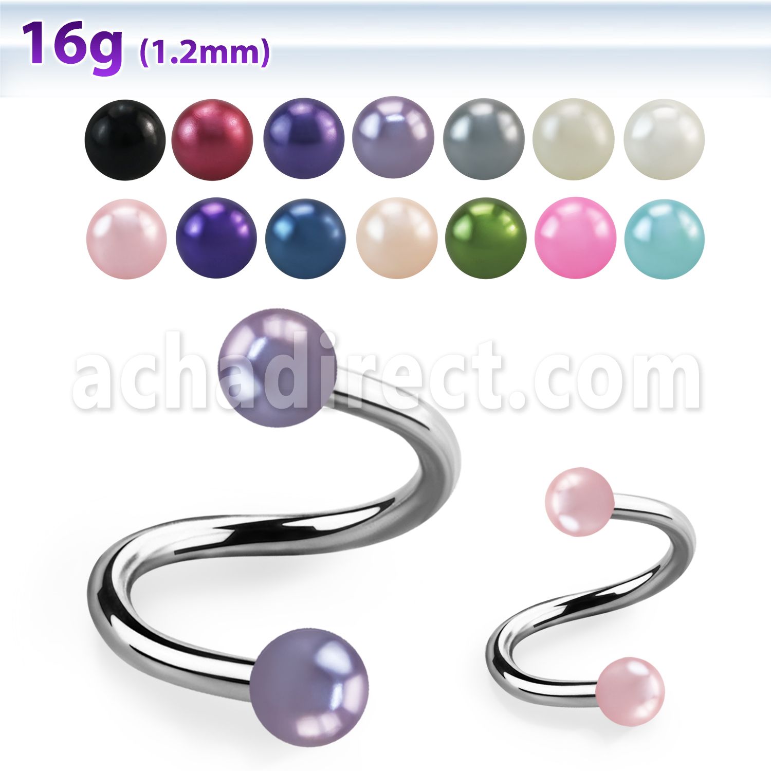 spepr 316l steel eyebrow spiral with 3mm faux pearl balls