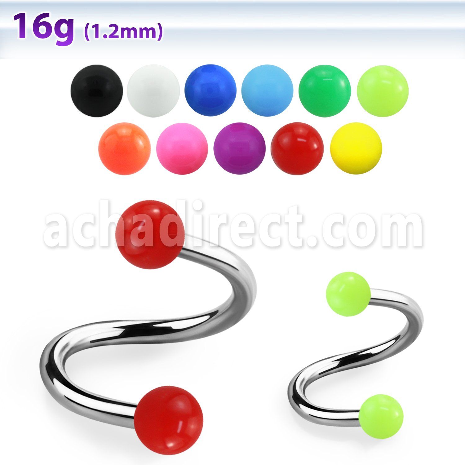 spesab 316l steel eyebrow spiral with 3mm solid acrylic balls