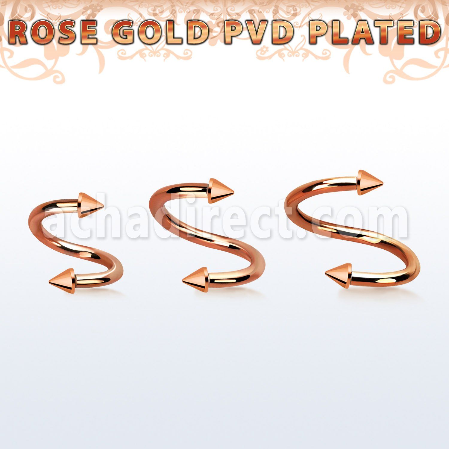 spettcn2 rose gold steel eyebrow spiral w 2 2mm cones