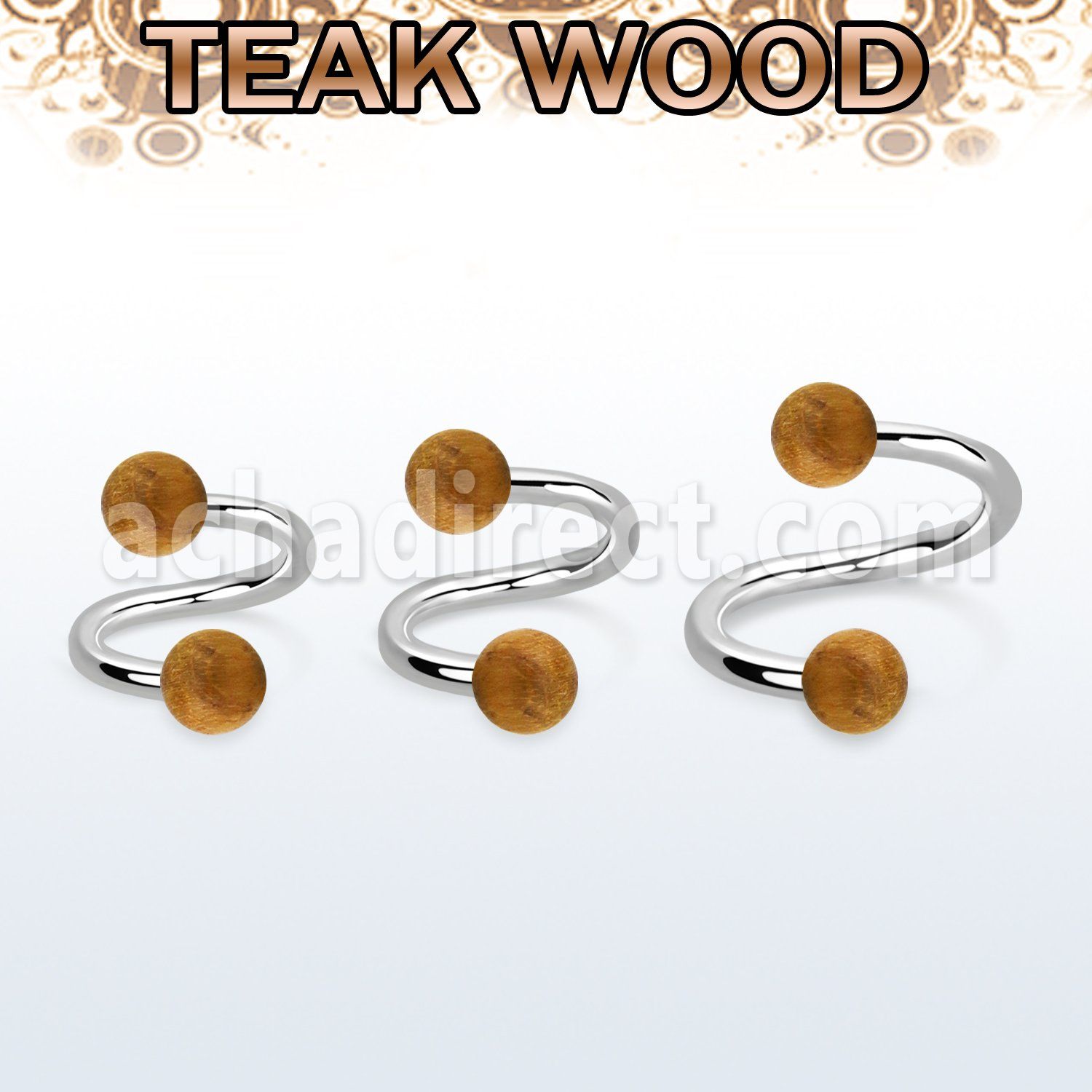 spte5 organic spiral w 316l steel post w 2 5mm teak wood balls