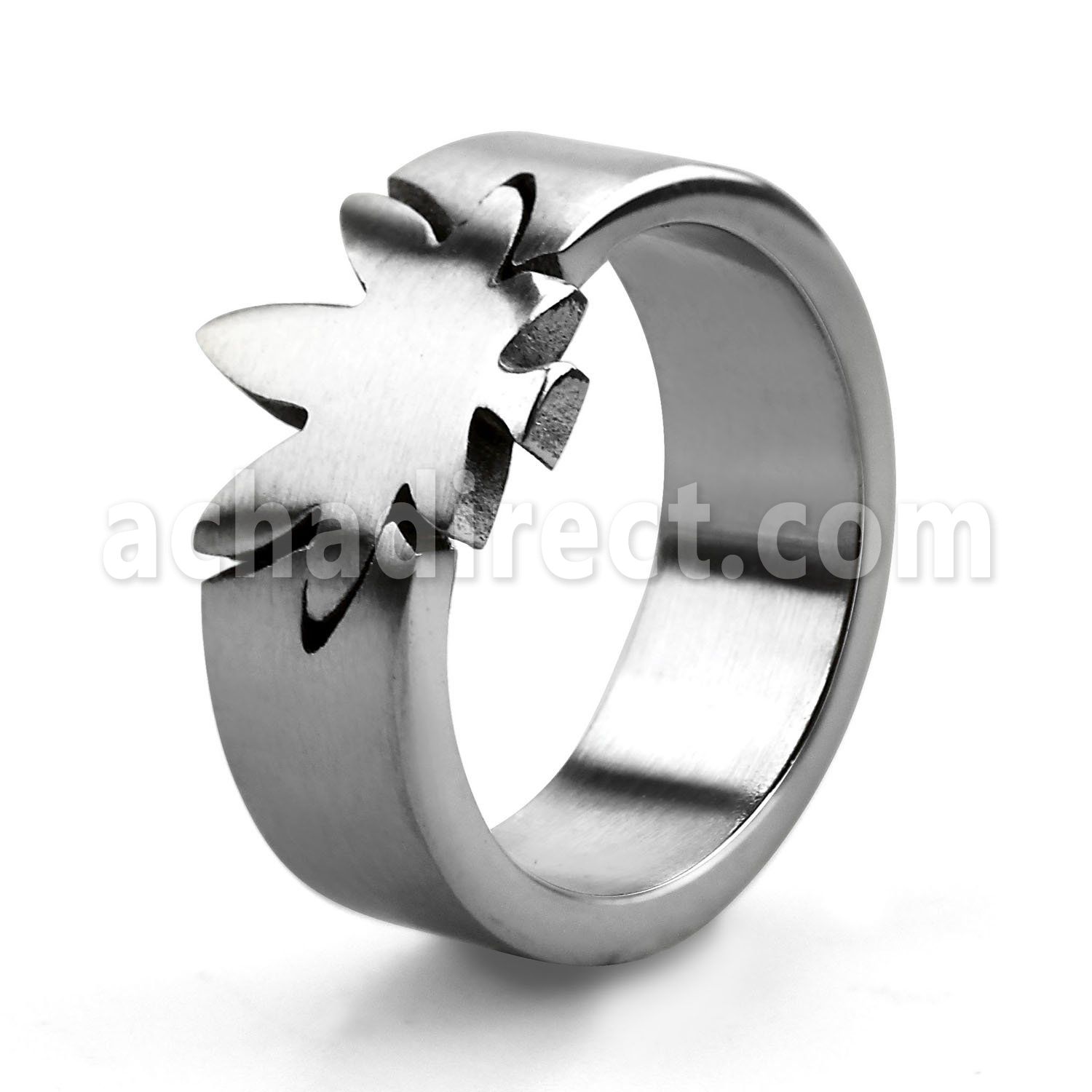 sr157 matte stainless steel cutting ring with marijuana leaf