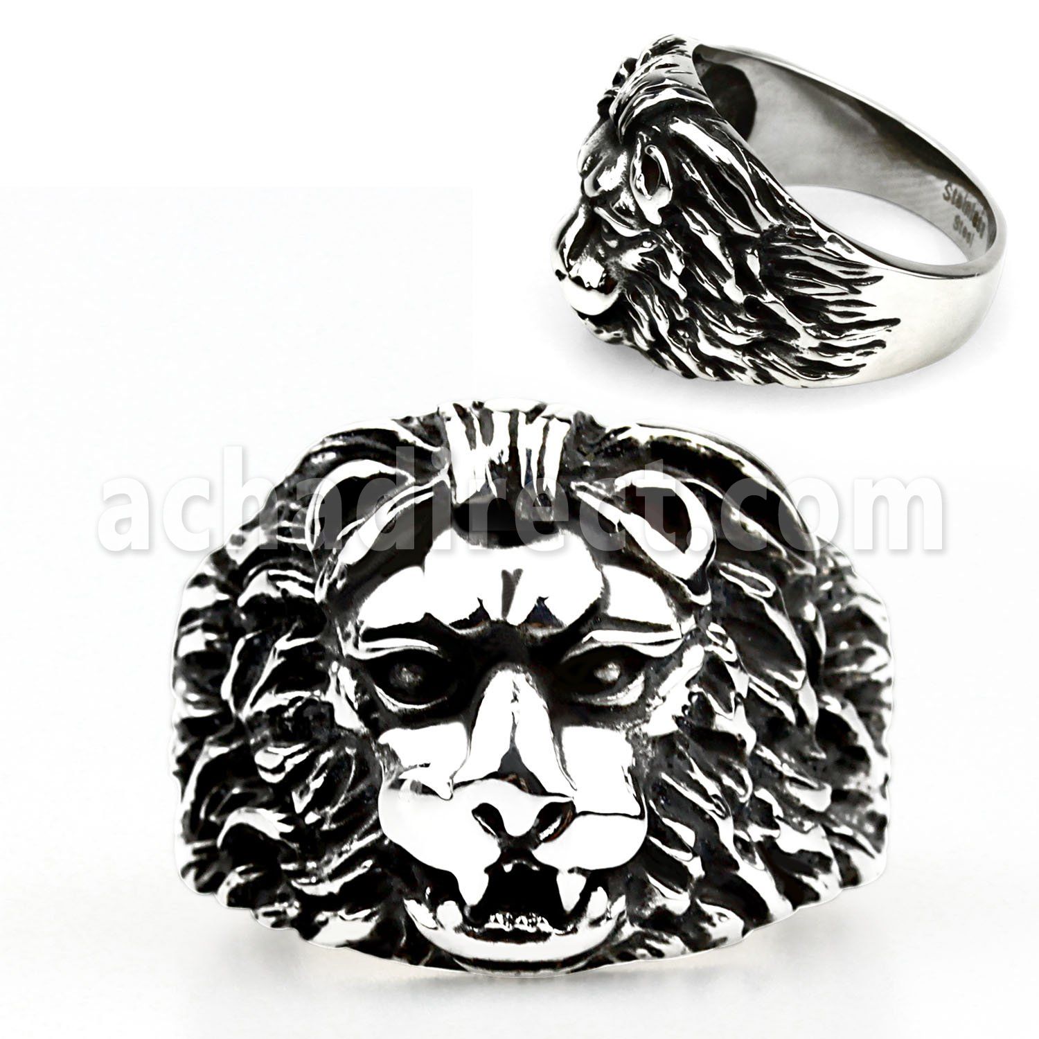 sr342 316l steel ring with male lion head in antique style