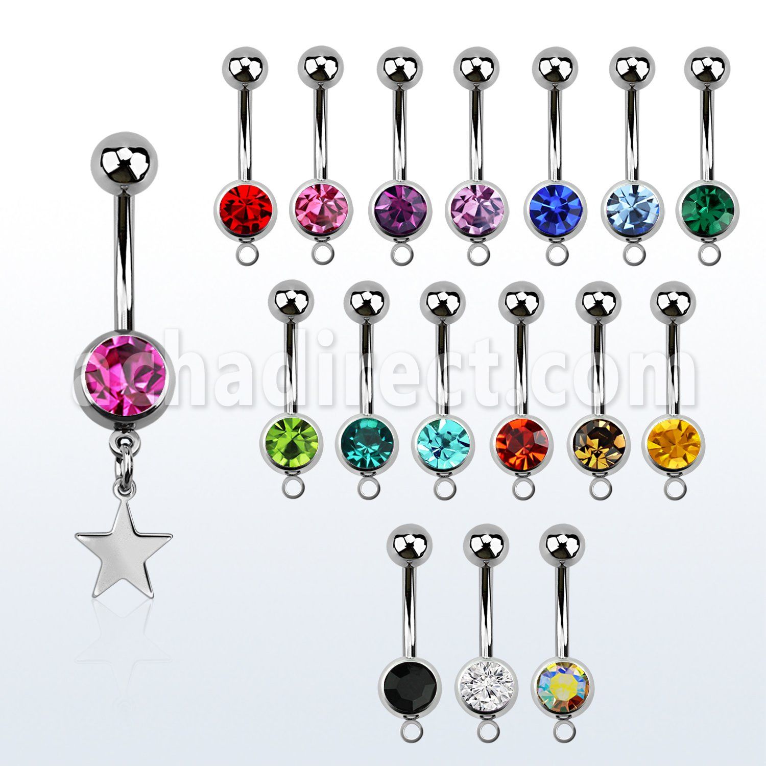 steel belly banana w 8mm jewel ball w dangling steel star