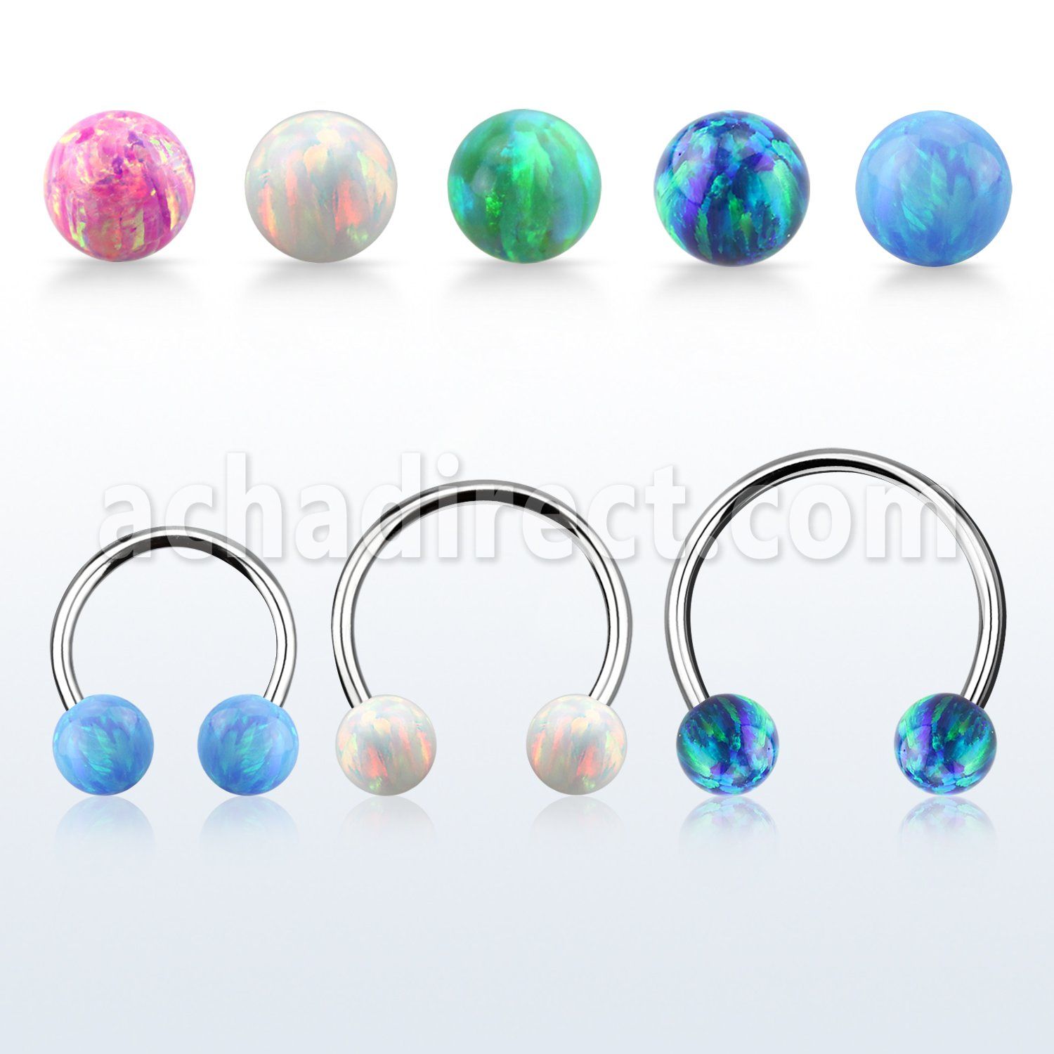 steel circular barbell 18g w two 4mm synthetic opal balls