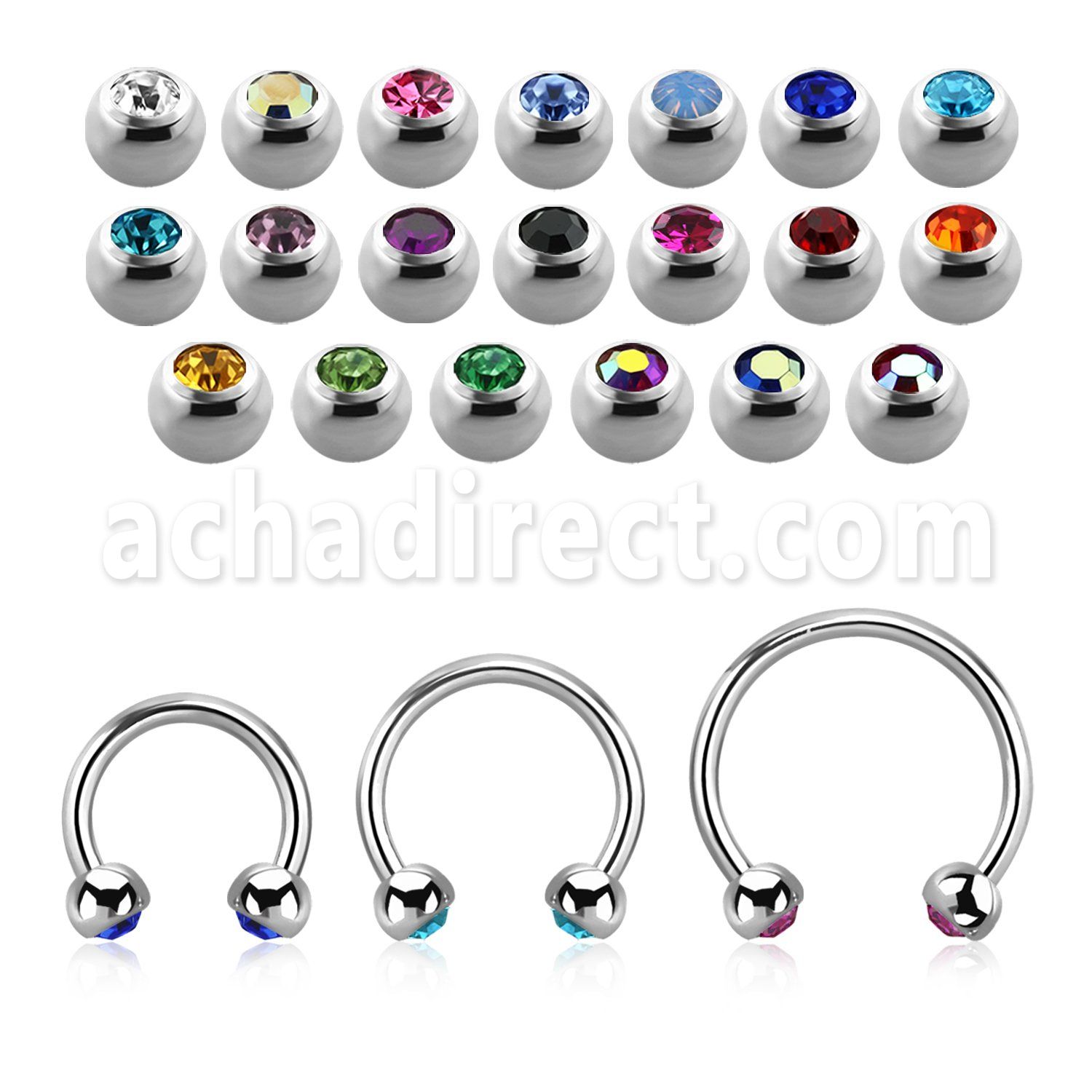 steel circular barbell 1mm w 3 mm bezel set jewel balls