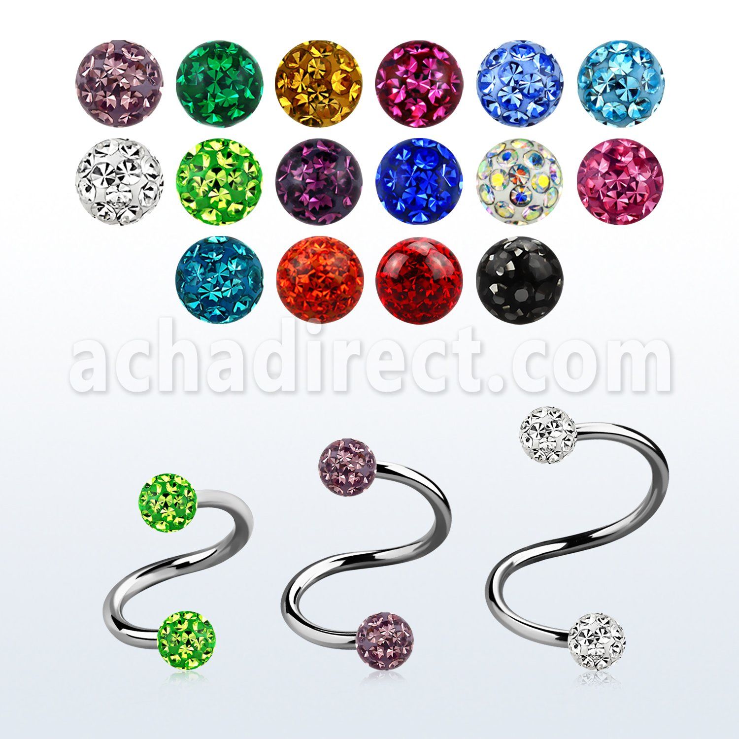 steel spiral 18g w 3mm ferido glued multi crystal balls