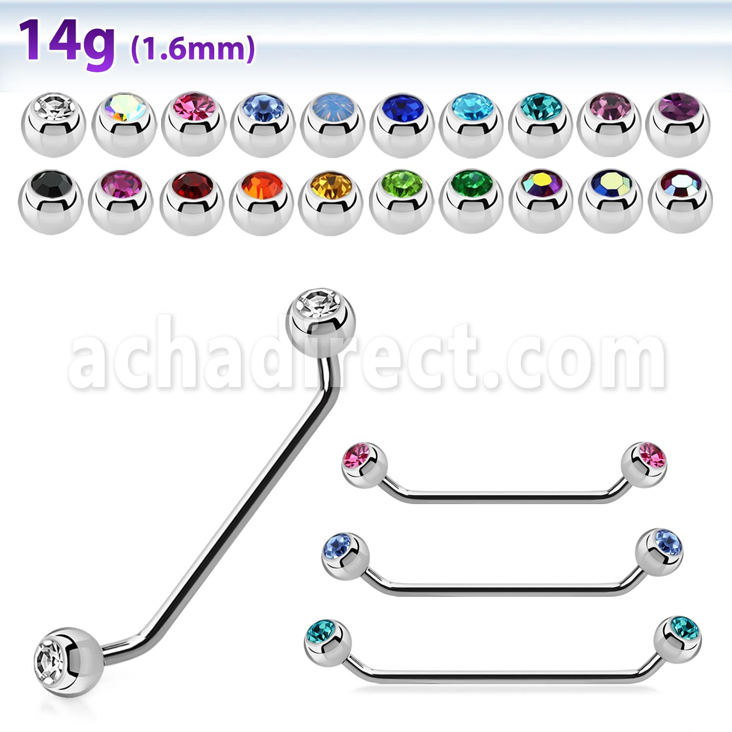 sub2c steel surface barbell w 45 degree 5mm jewel balls