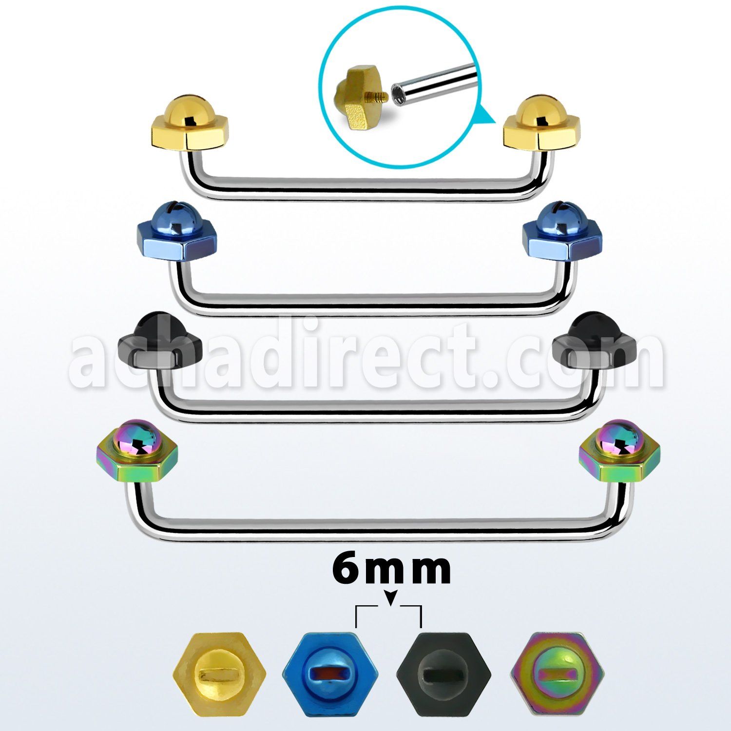 sudita6 internal steel surface barbell w 2 pvd screw nut tops