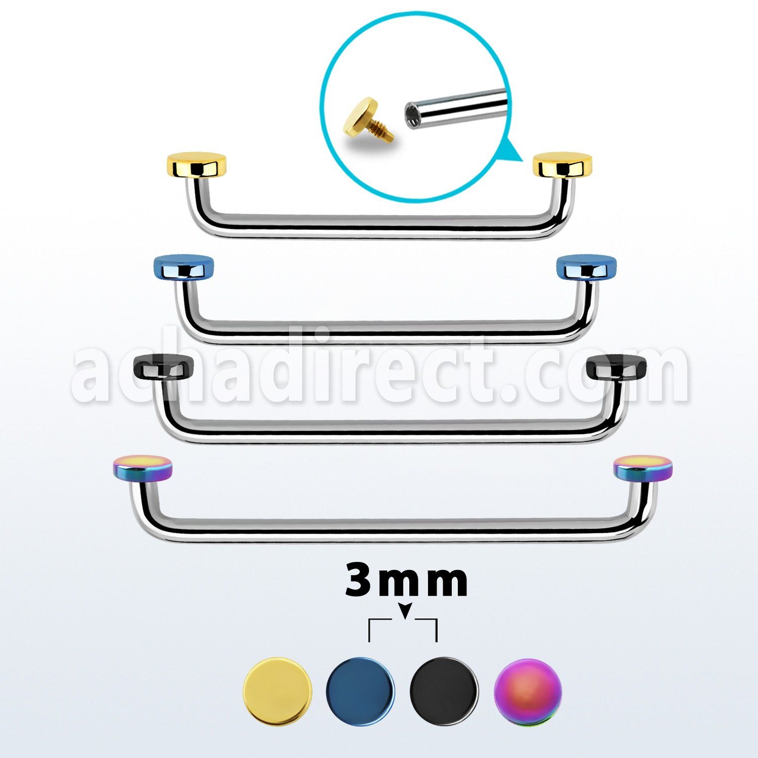 sudite3 internal steel surface barbell w 2 3mm pvd plated disks