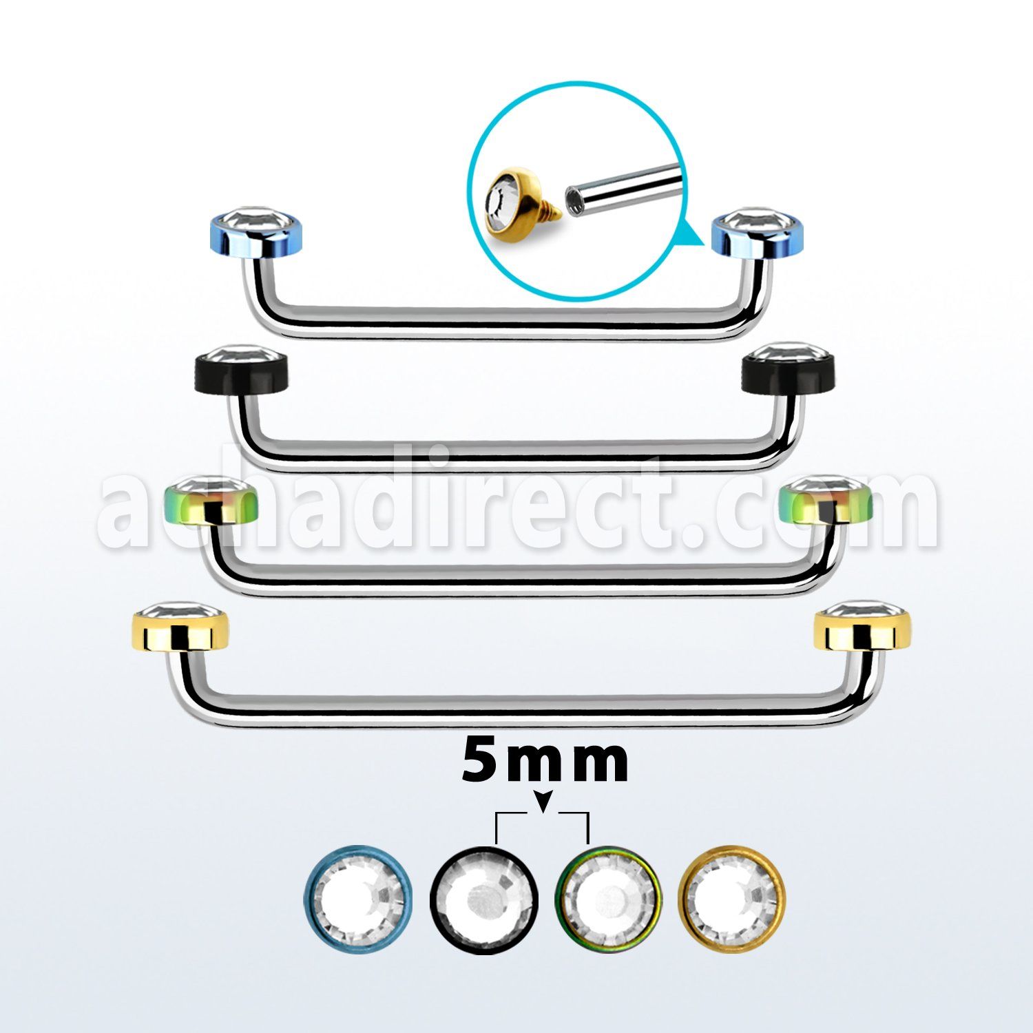 suditjf5 internal steel surface barbell w 2 5mm crystal tops