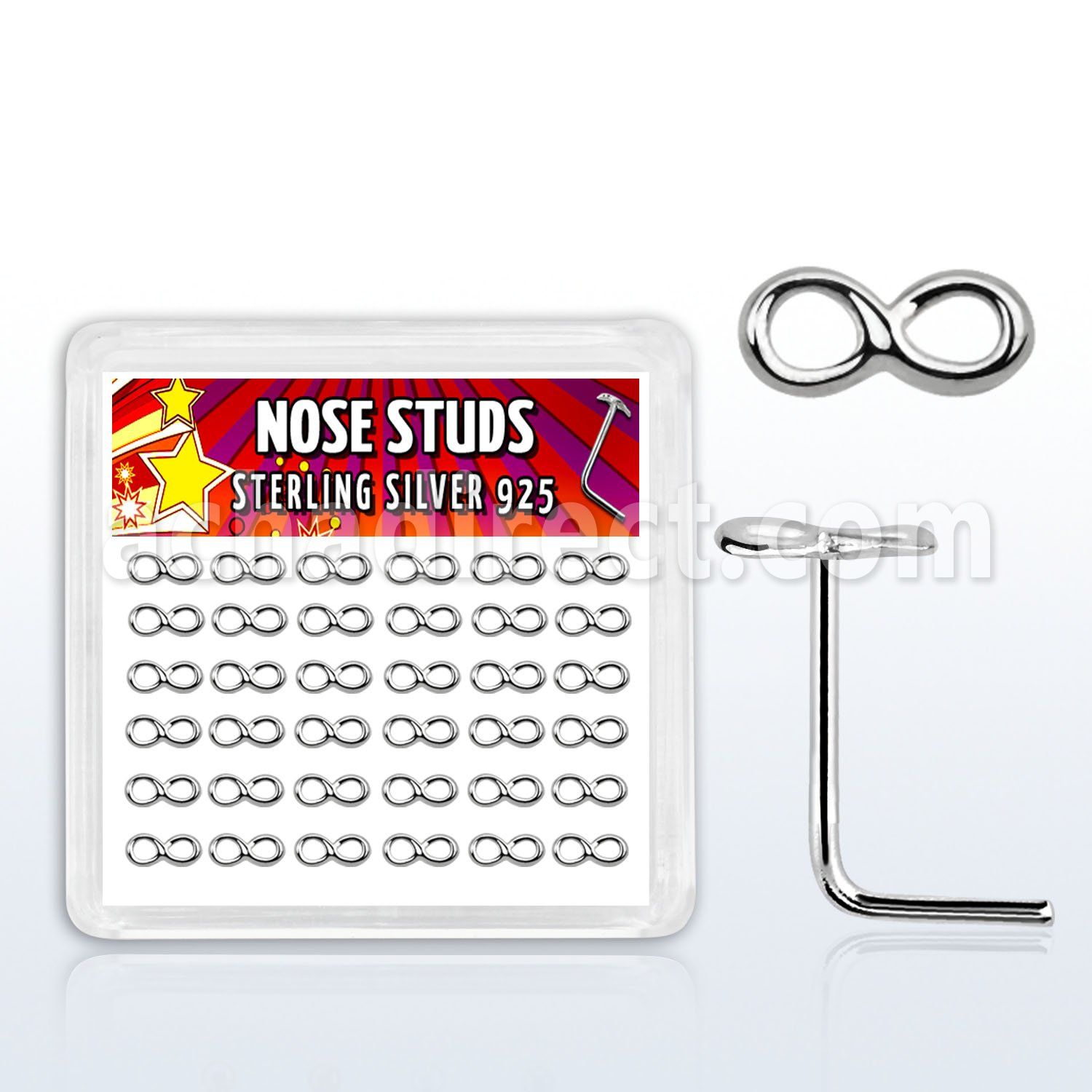 sxvfn36 box w silver nose studs with infity symbol shaped tops