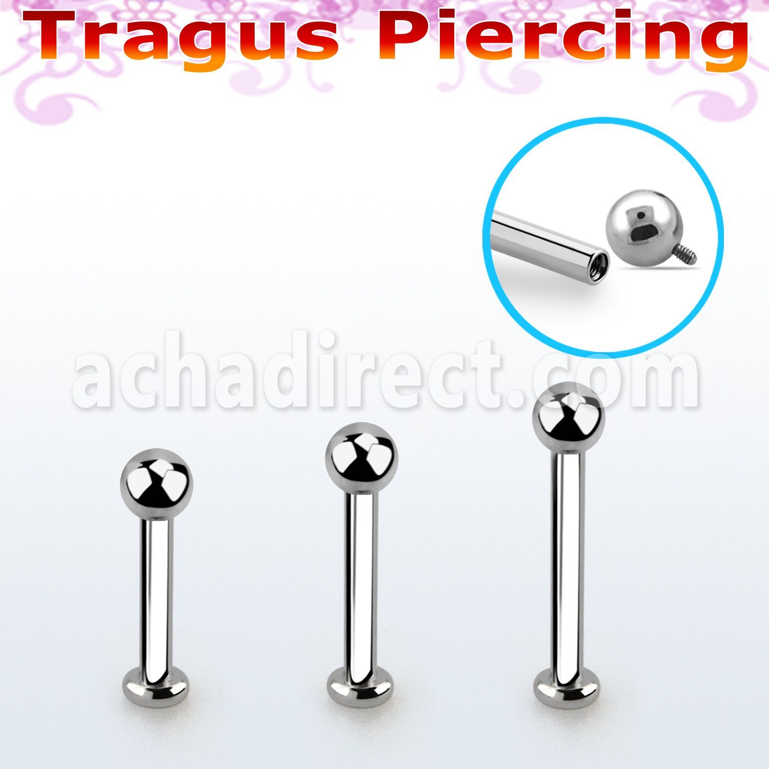 tlbbin3 316l steel internally threaded tragus labret 3mm ball