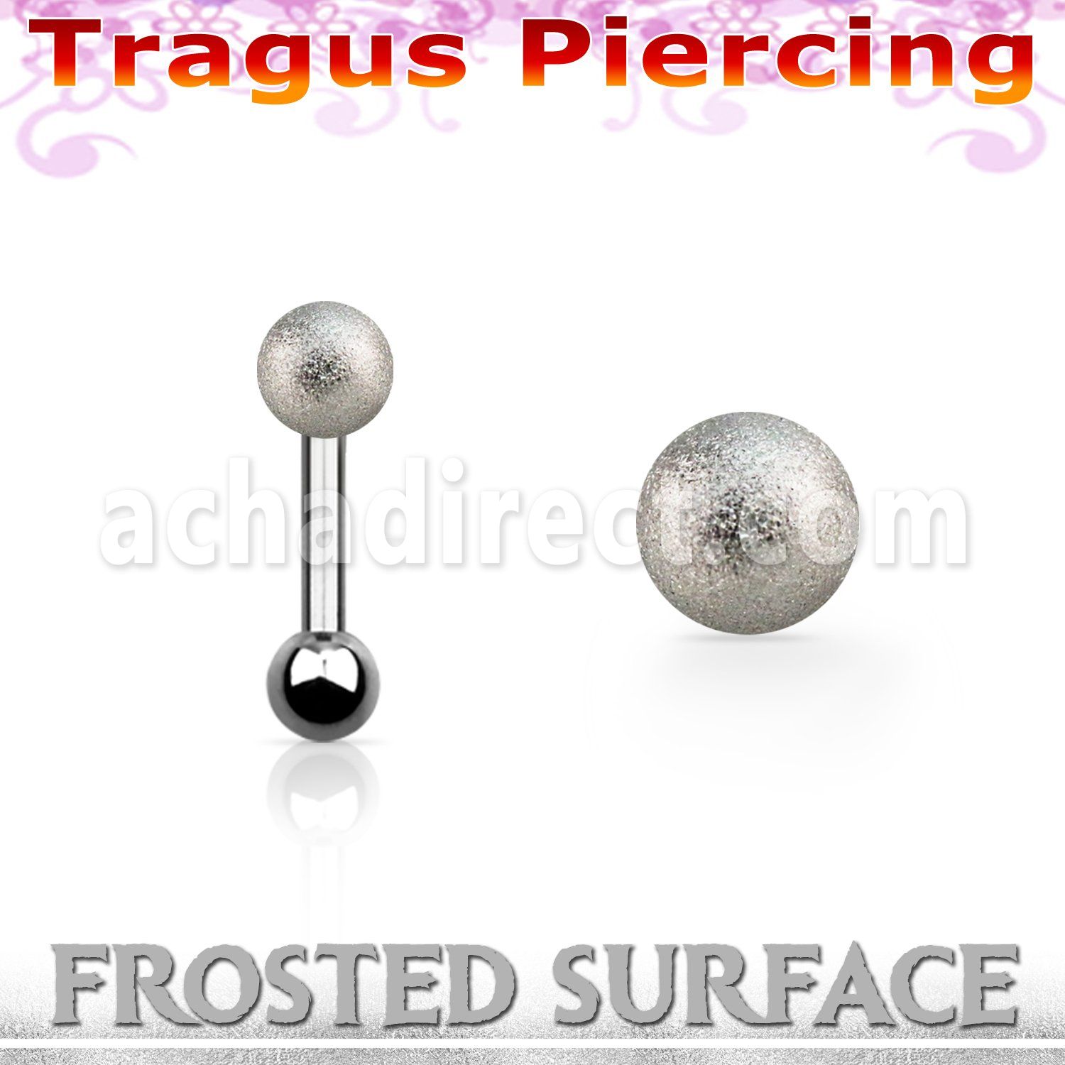 trg35 316l steel tragus piercing w 4mm frosted steel top ball