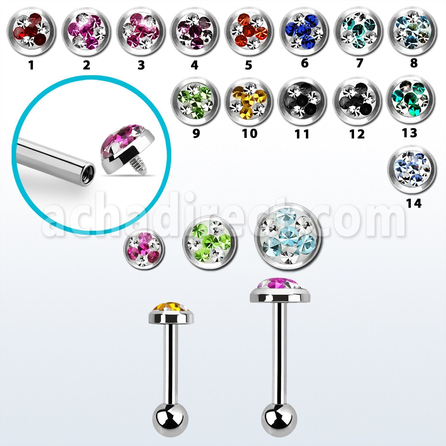 trgfrd steel tragus barbell w multi crystal tri star top