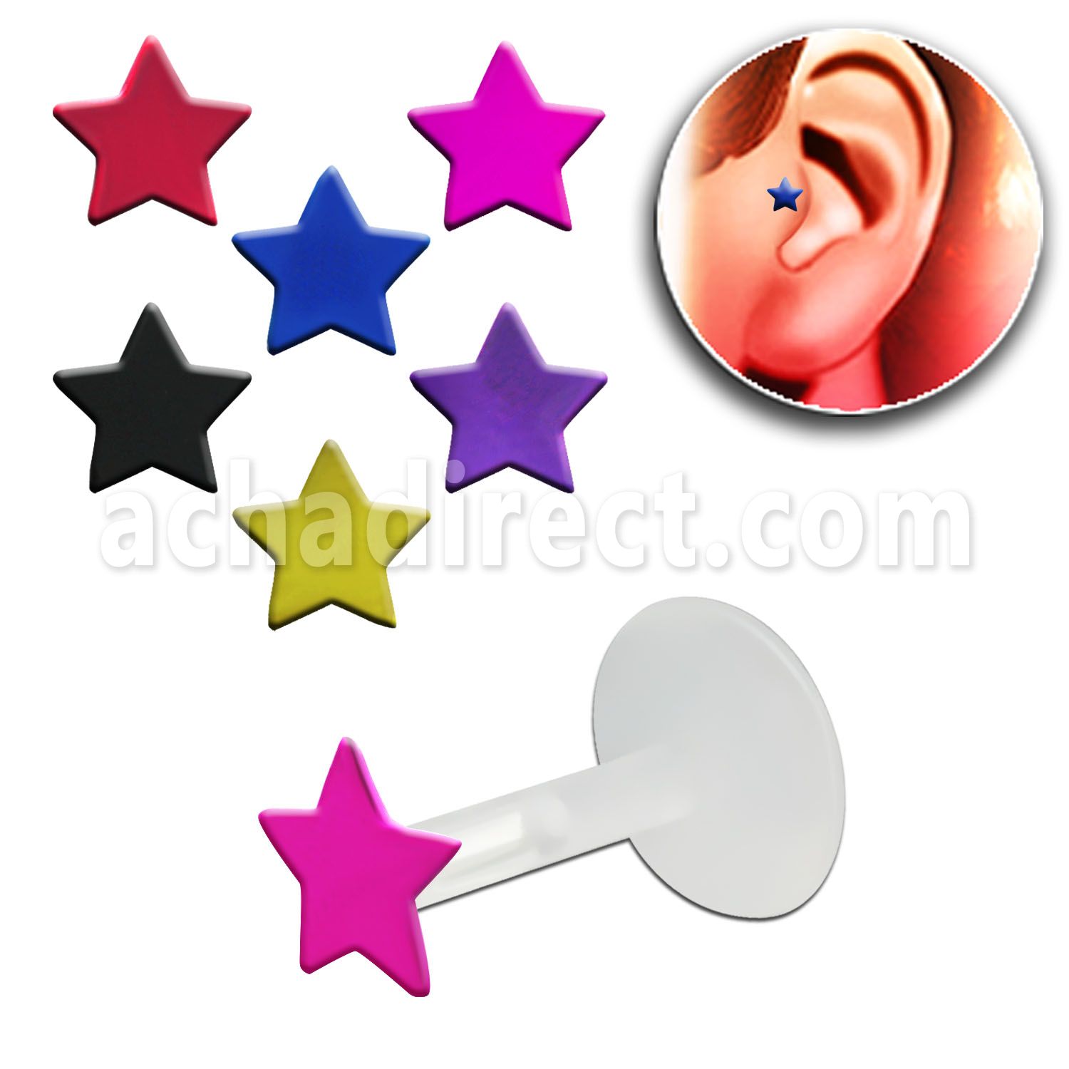 trgs15 bioflex tragus piercing w silver color plated star top