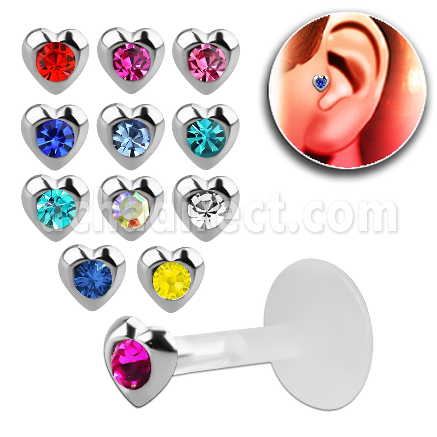 trgs6 bioflex tragus piercing w silver heart top w crystal