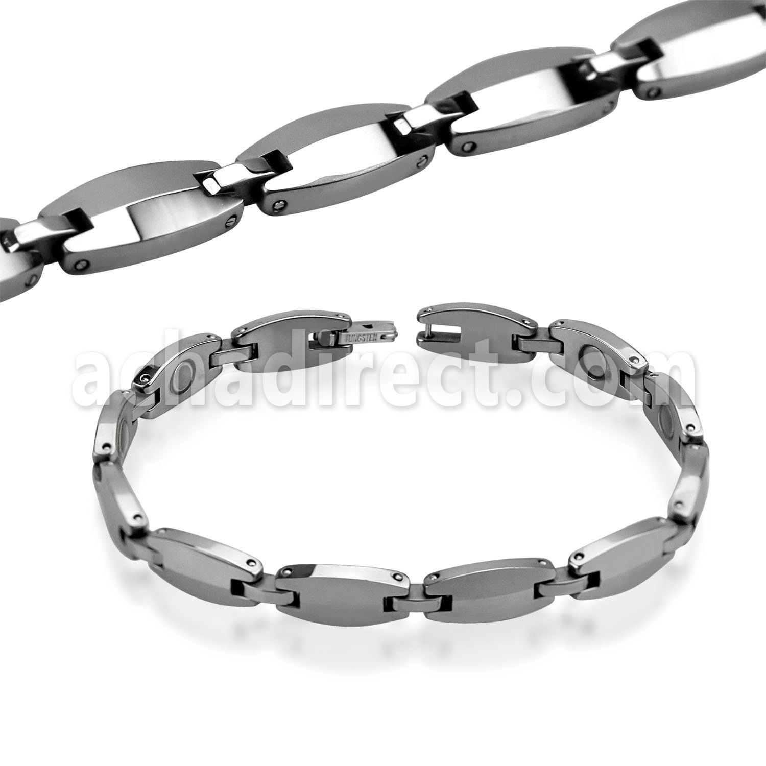 ub119 high polished tungsten bracelet with oval beveled links