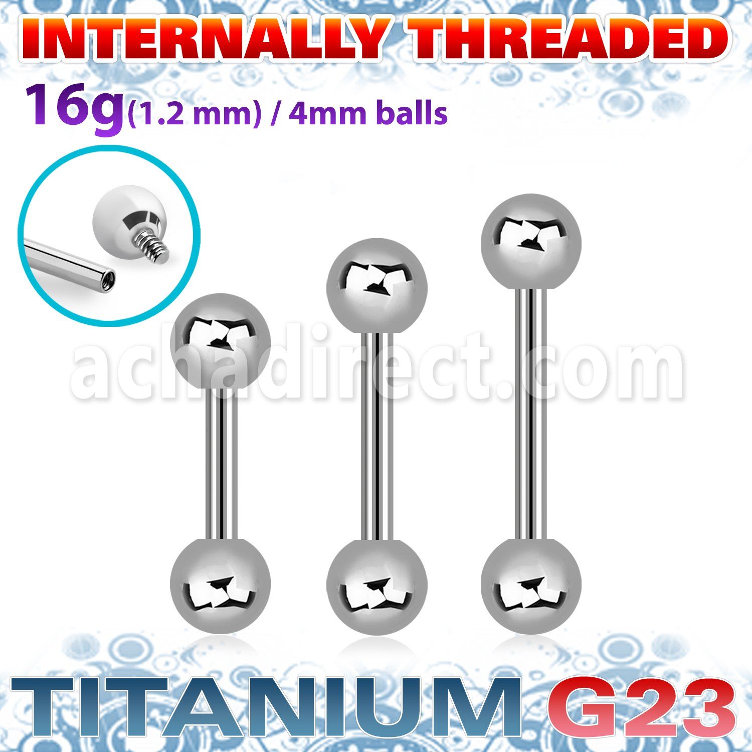 ubbeb4si titanium g23 internal barbell 4mm balls