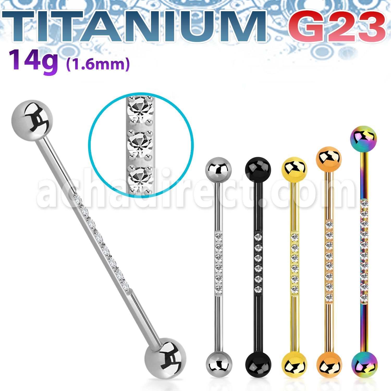 ubbindz titanium industrial barbell 14g two balls cz on
