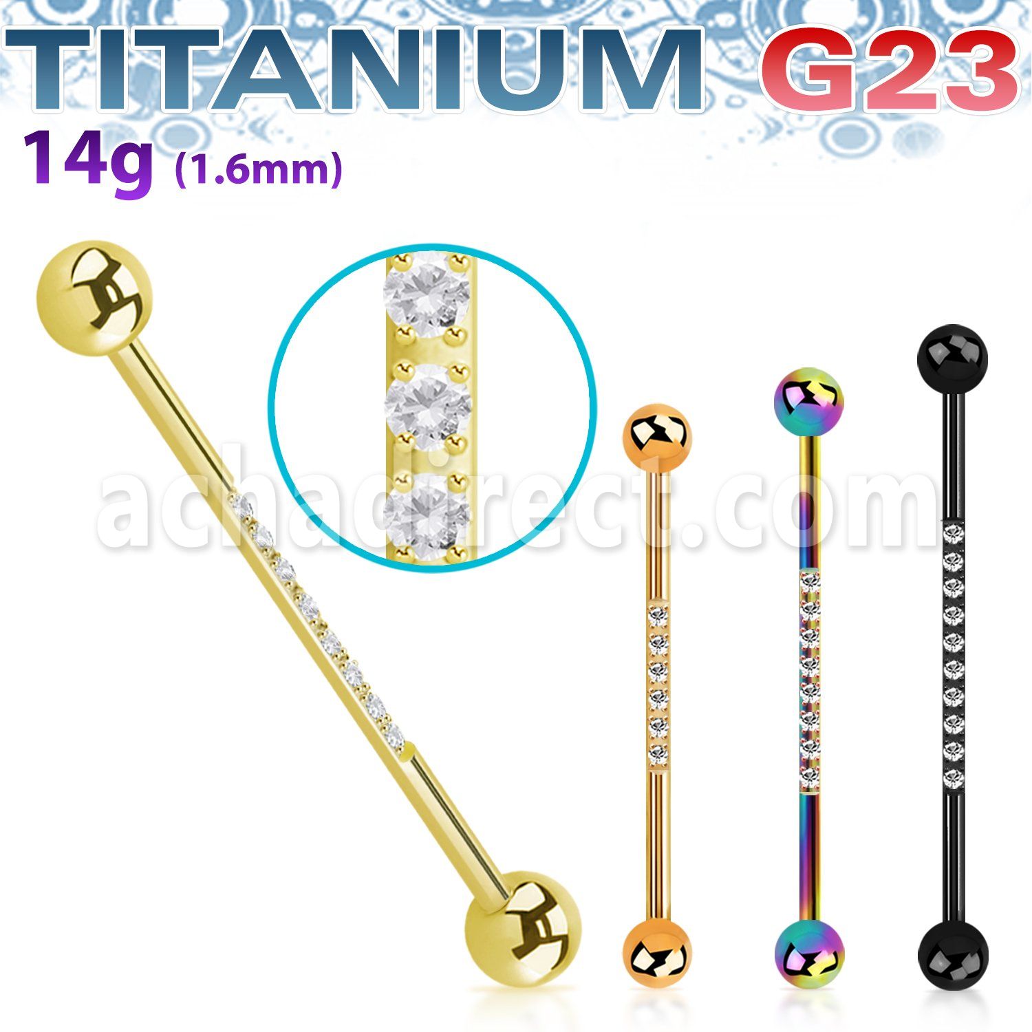 ubbindzt pvd plated titanium industrial barbell 14g cz
