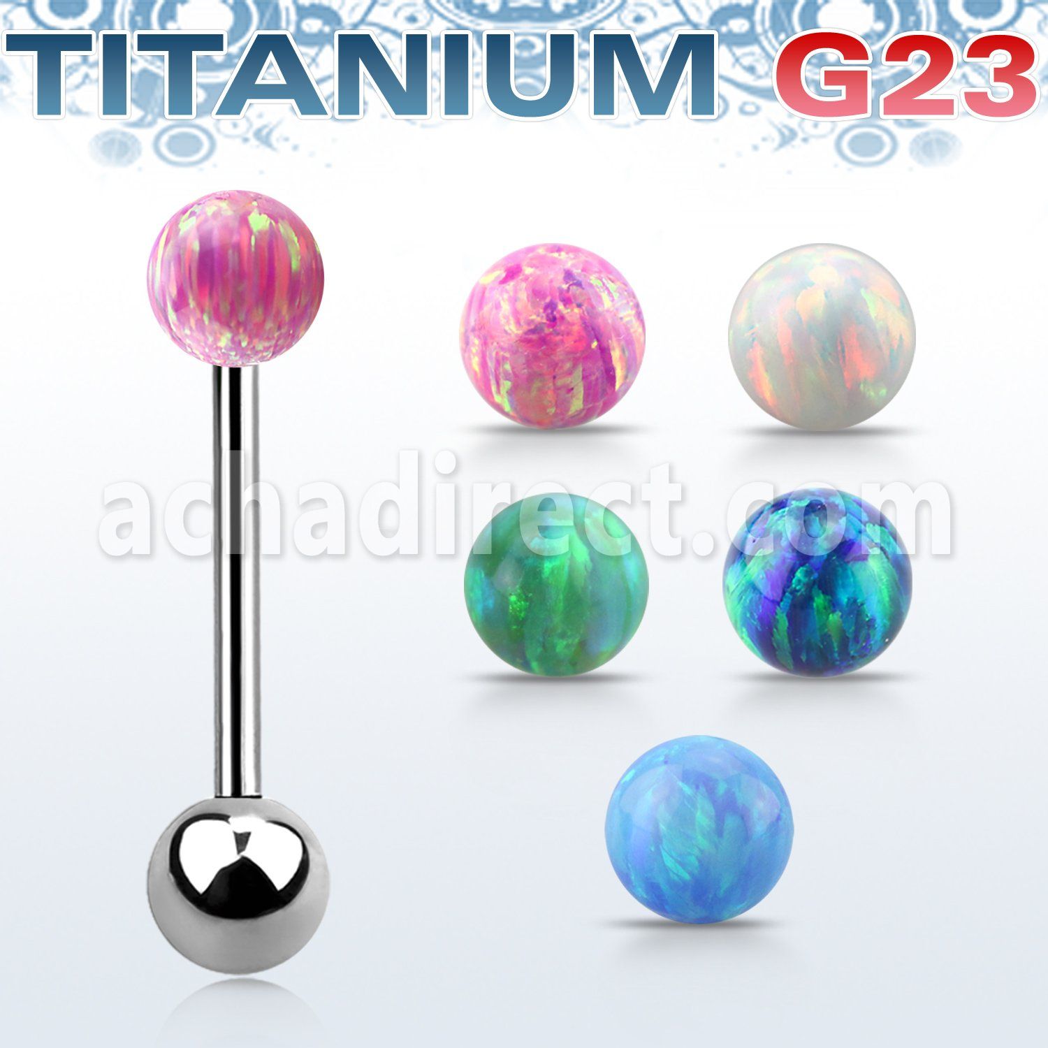 ubbop5 titanium g23 tongue barbell w 5mm synthetic opal ball